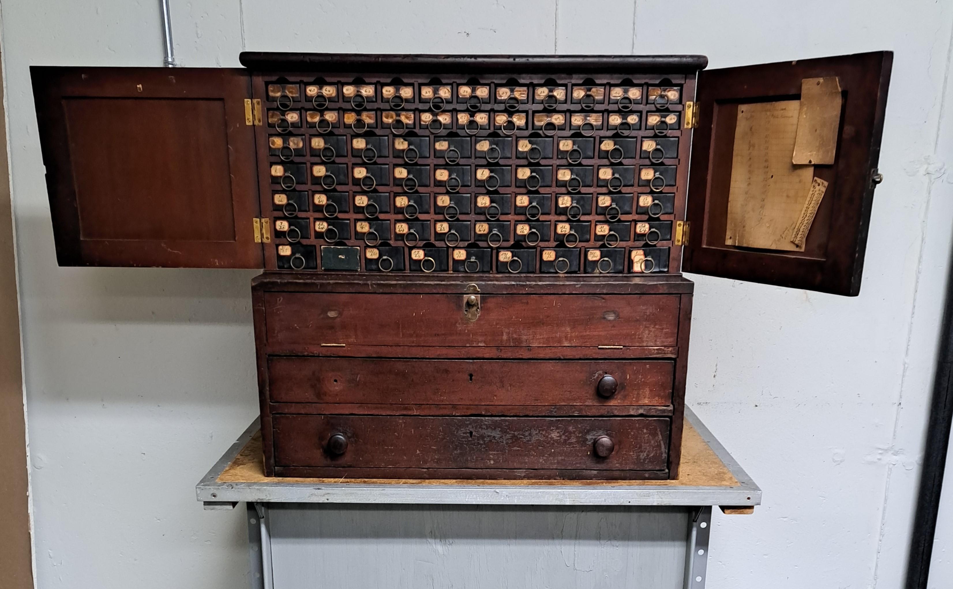 Antique Machinists Twist Drill Machinist Multi drawer Cabinet.  It is 28