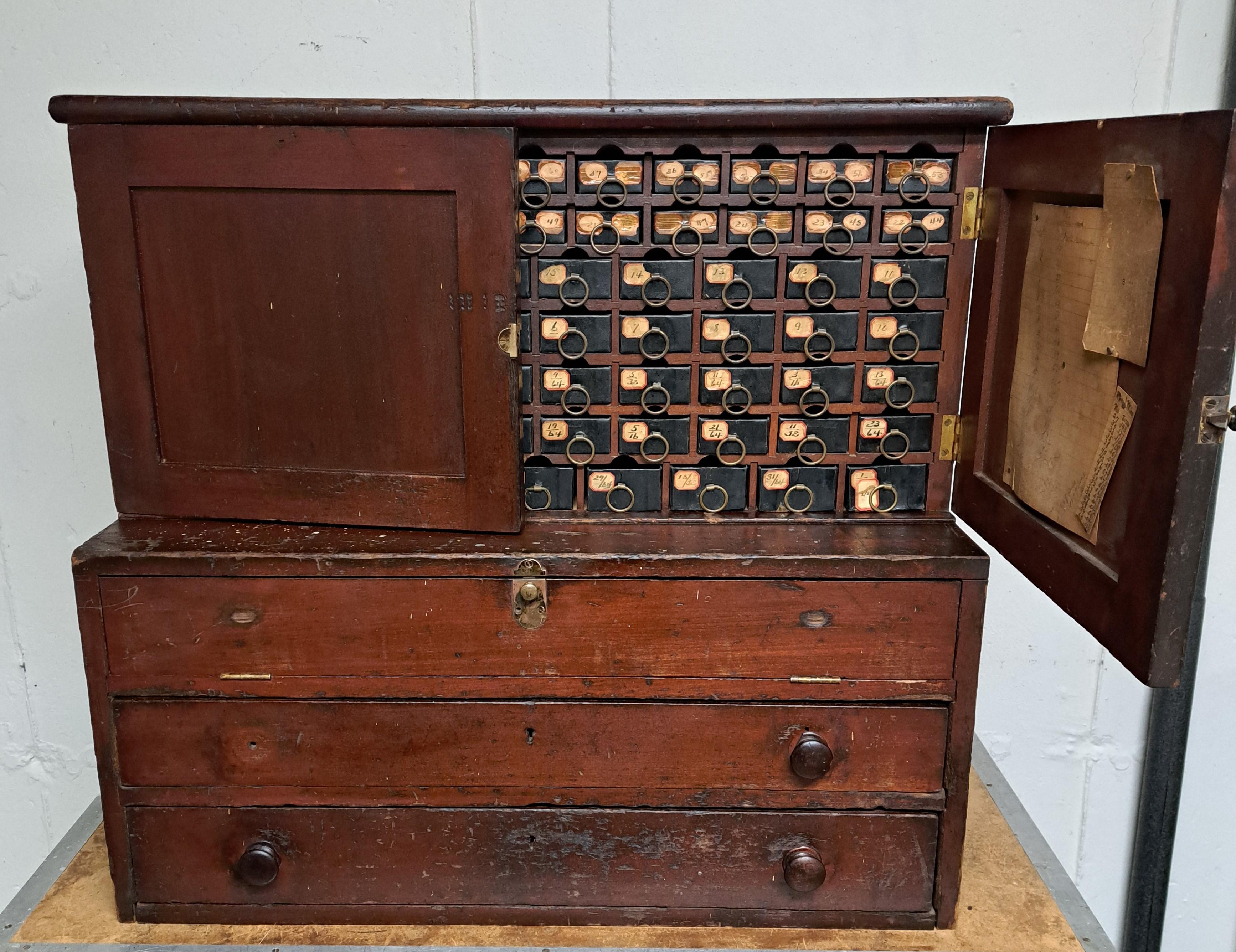 Industrial Antique Machinists Twist Drill Multi Drawer Cabinet For Sale