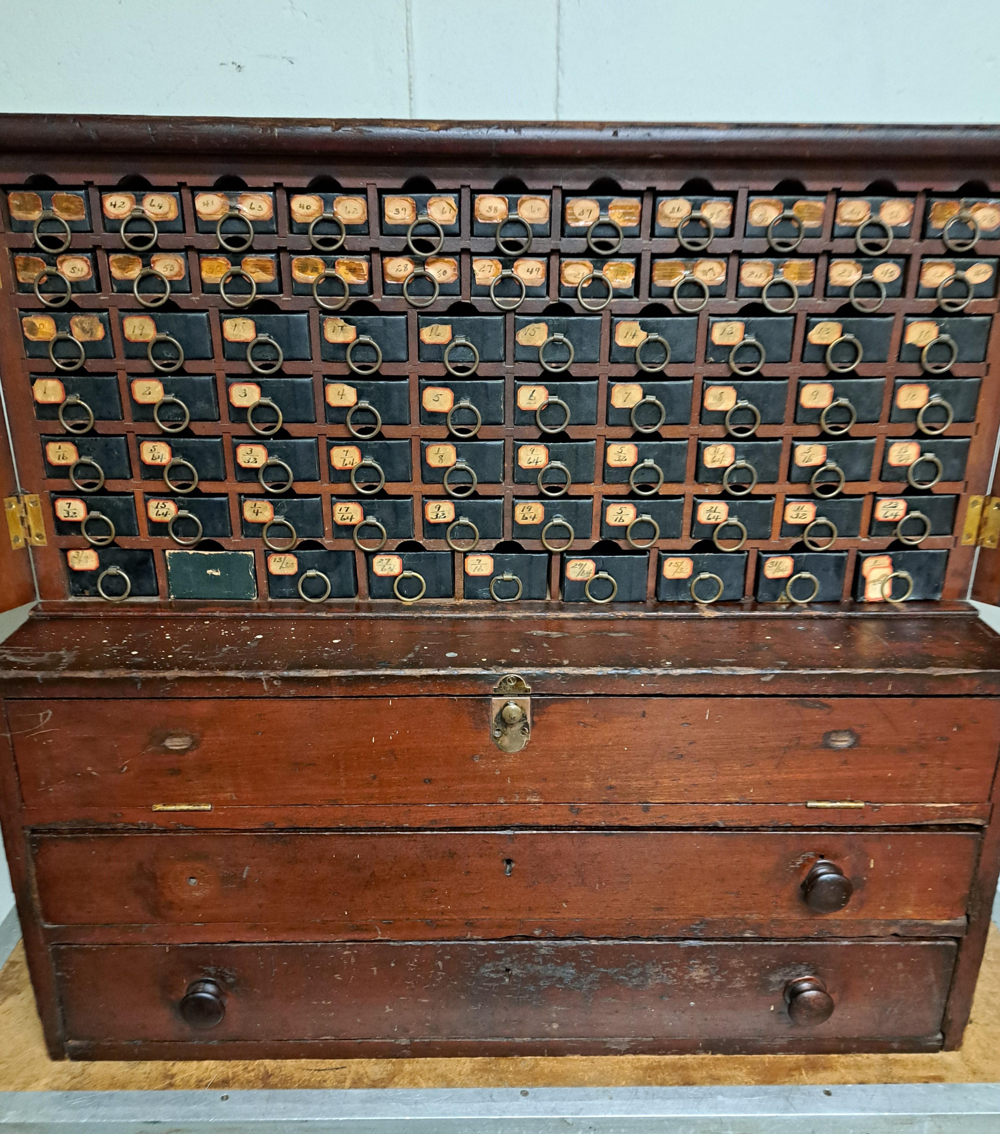 American Antique Machinists Twist Drill Multi Drawer Cabinet For Sale