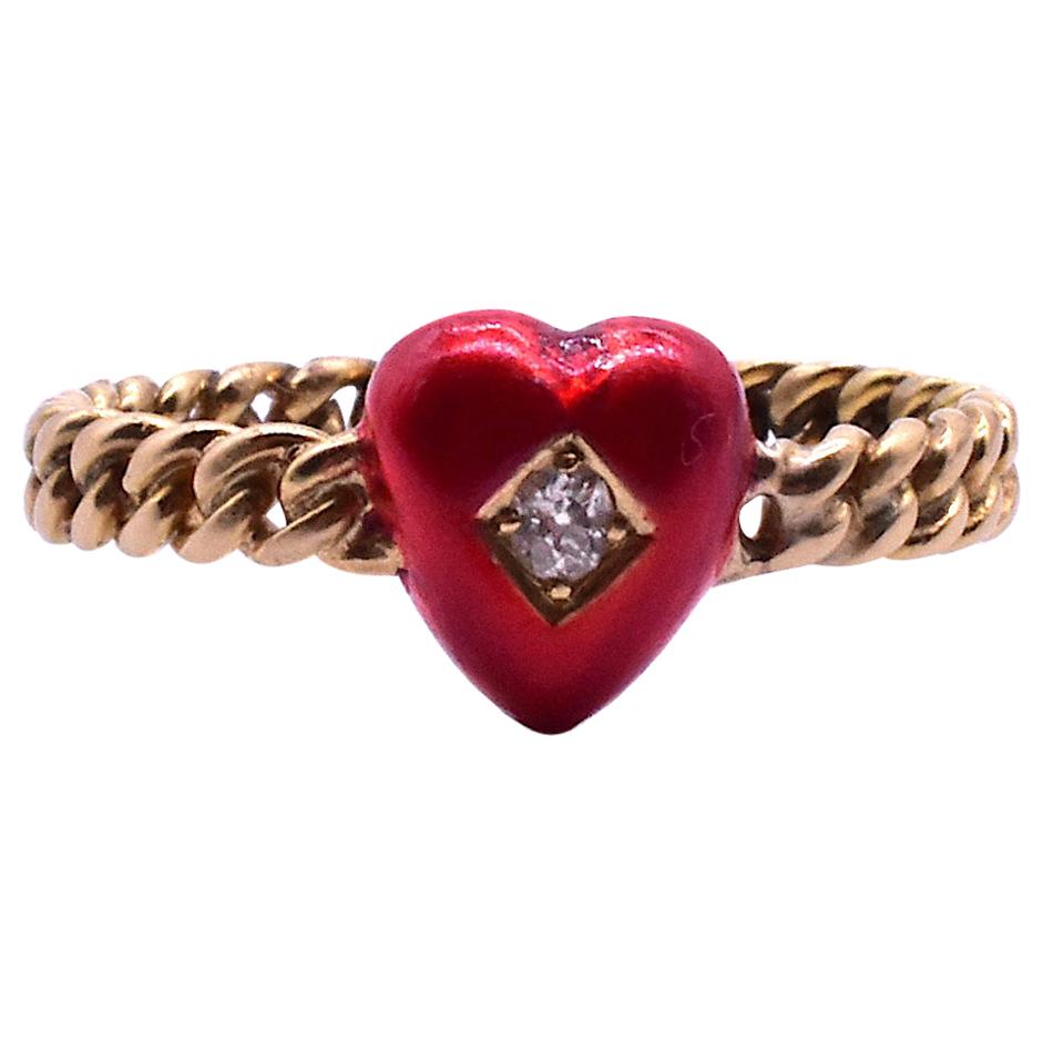Antique Twisted Shank Enamel and Diamond Heart, circa 1900