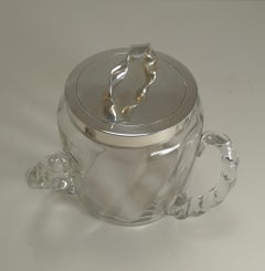 Antique Twisted Three Handled Glass and Silver Plate Biscuit Box, circa 1890