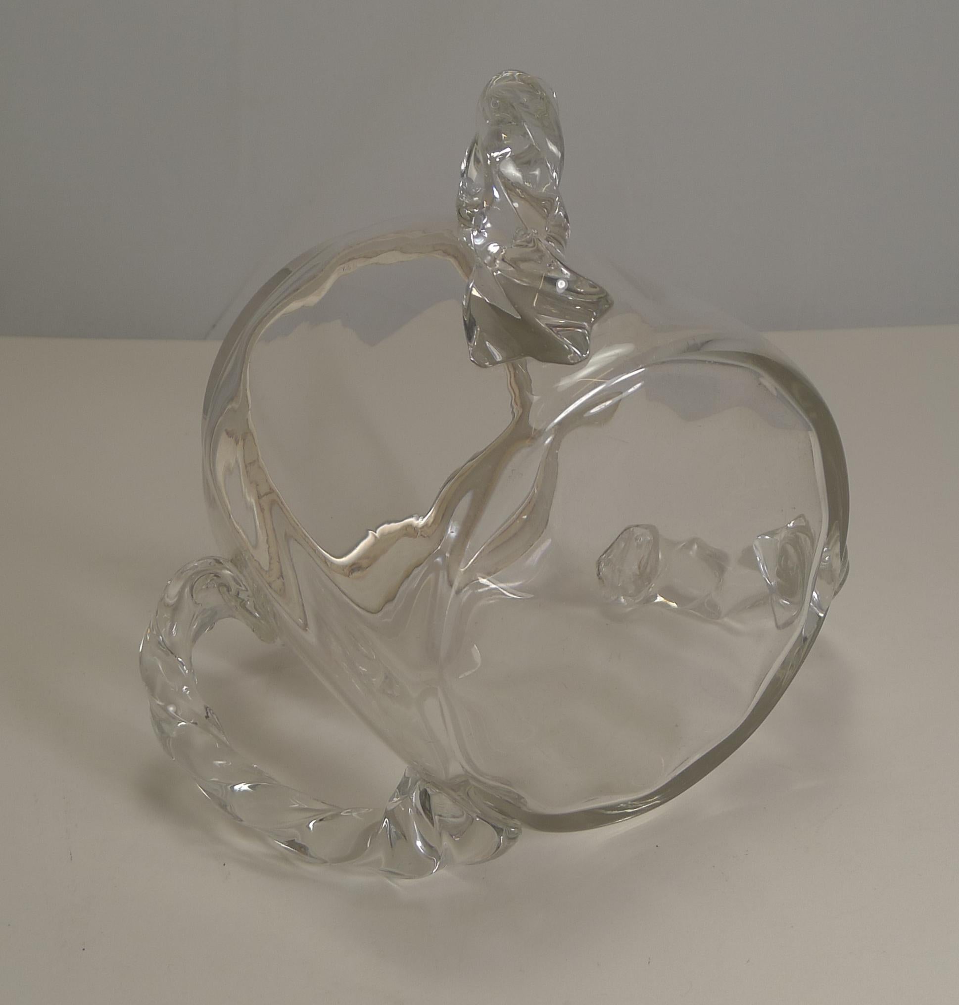 German Antique Twisted Three Handled Glass and Silver Plate Biscuit Box, circa 1890 For Sale