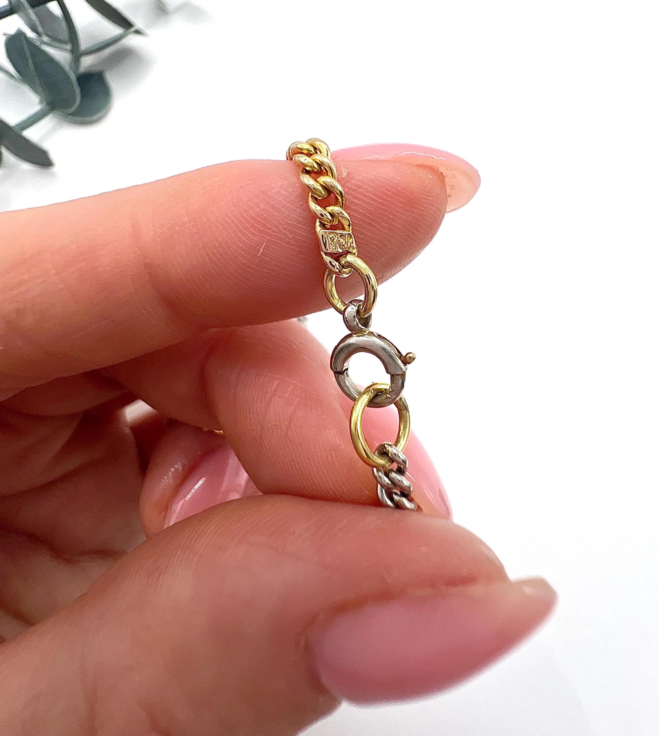 Antiguo bicolor de oro amarillo de 18 ct y platino, pulsera eduardiana de eslabones de freno en venta 5