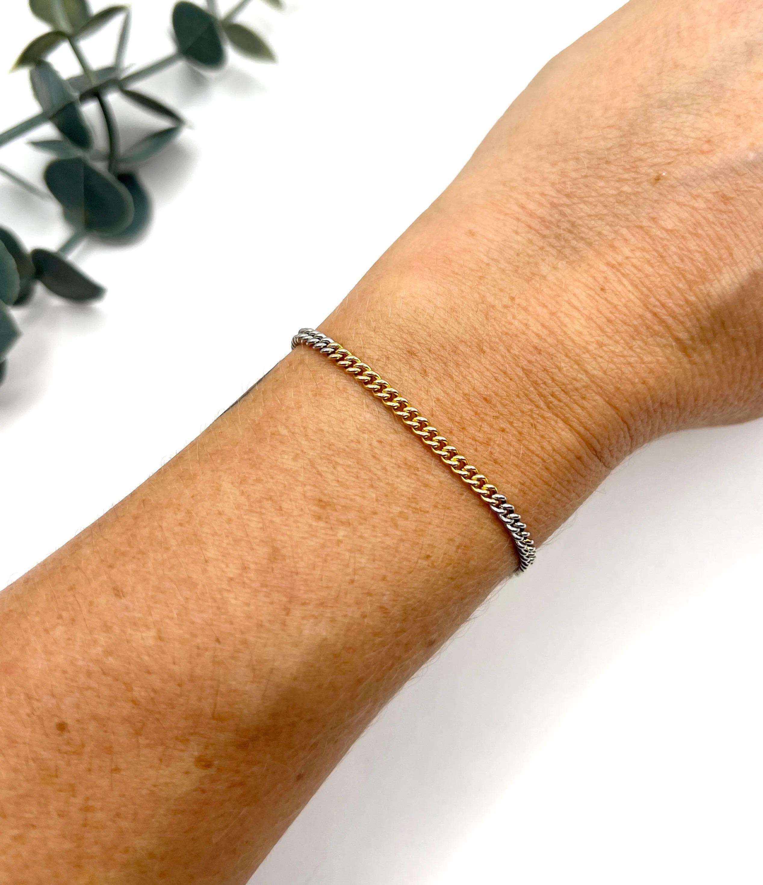 Antiguo bicolor de oro amarillo de 18 ct y platino, pulsera eduardiana de eslabones de freno en venta 6