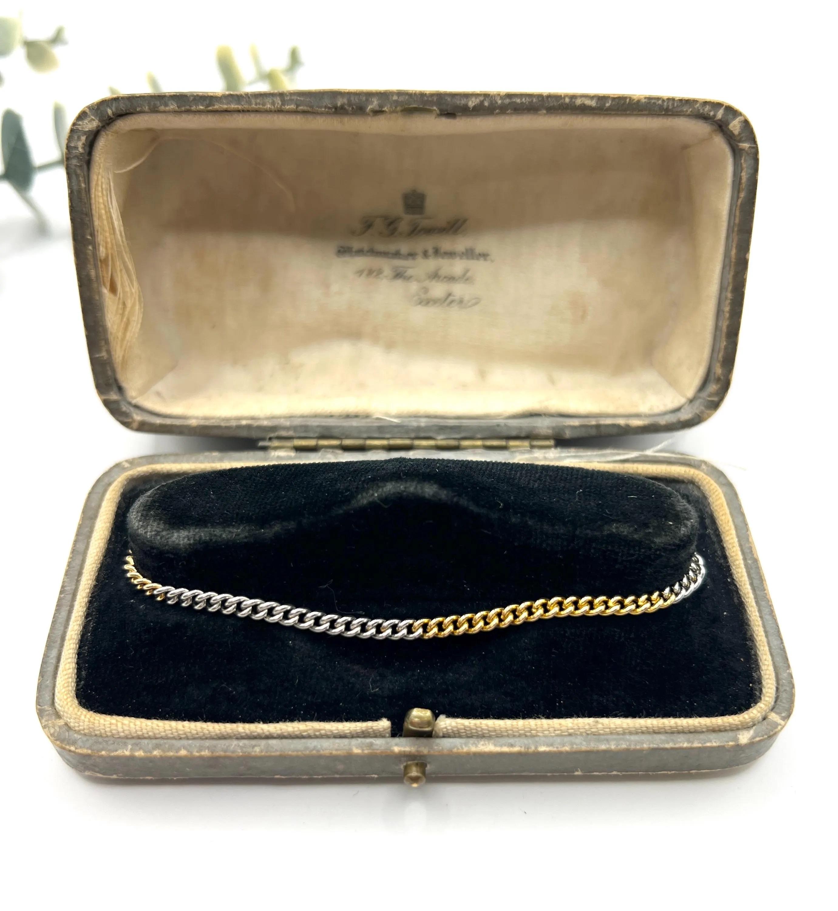 Antiguo bicolor de oro amarillo de 18 ct y platino, pulsera eduardiana de eslabones de freno Eduardiano en venta