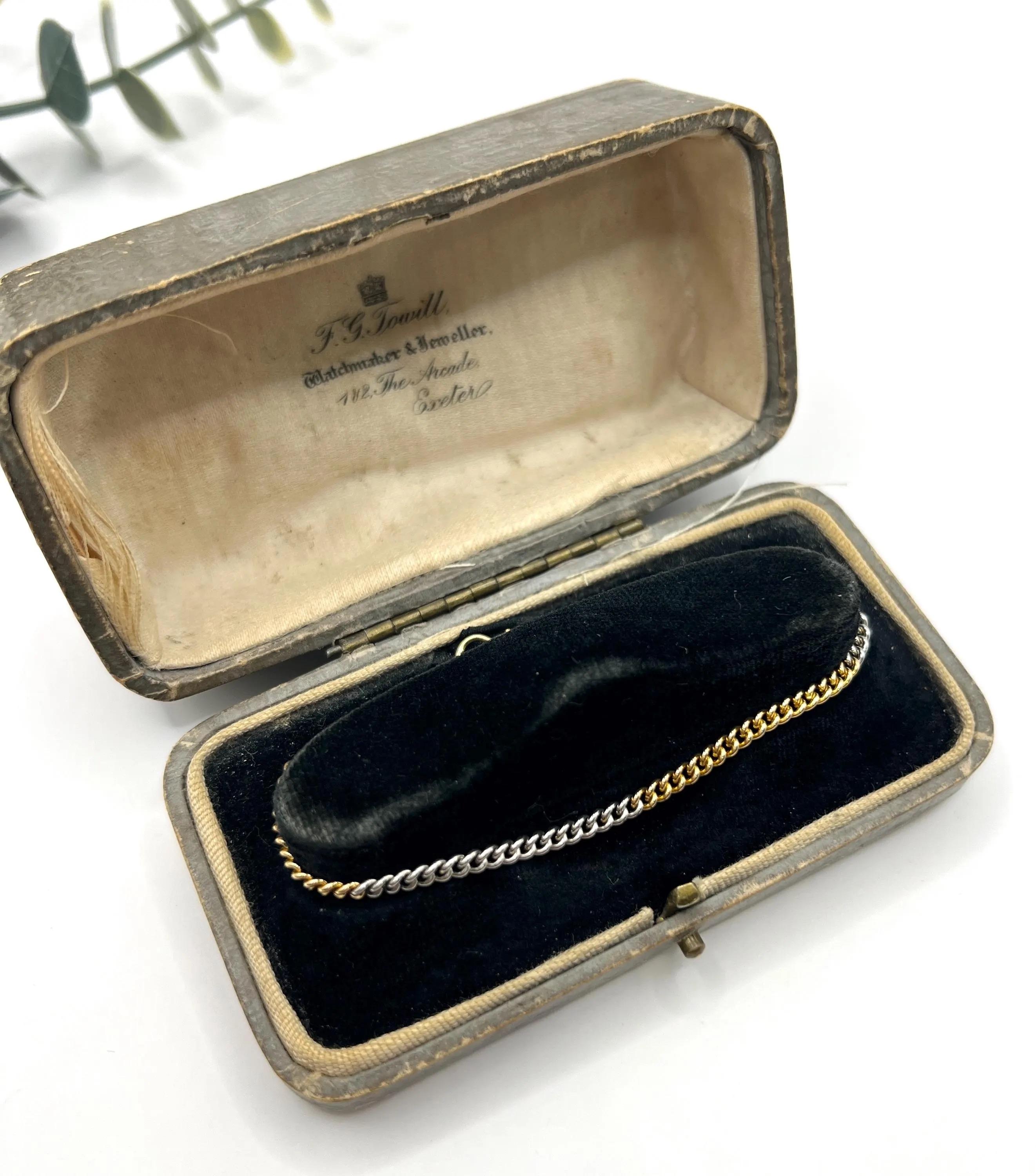 Antiguo bicolor de oro amarillo de 18 ct y platino, pulsera eduardiana de eslabones de freno en Bueno estado para la venta en Brighton, GB