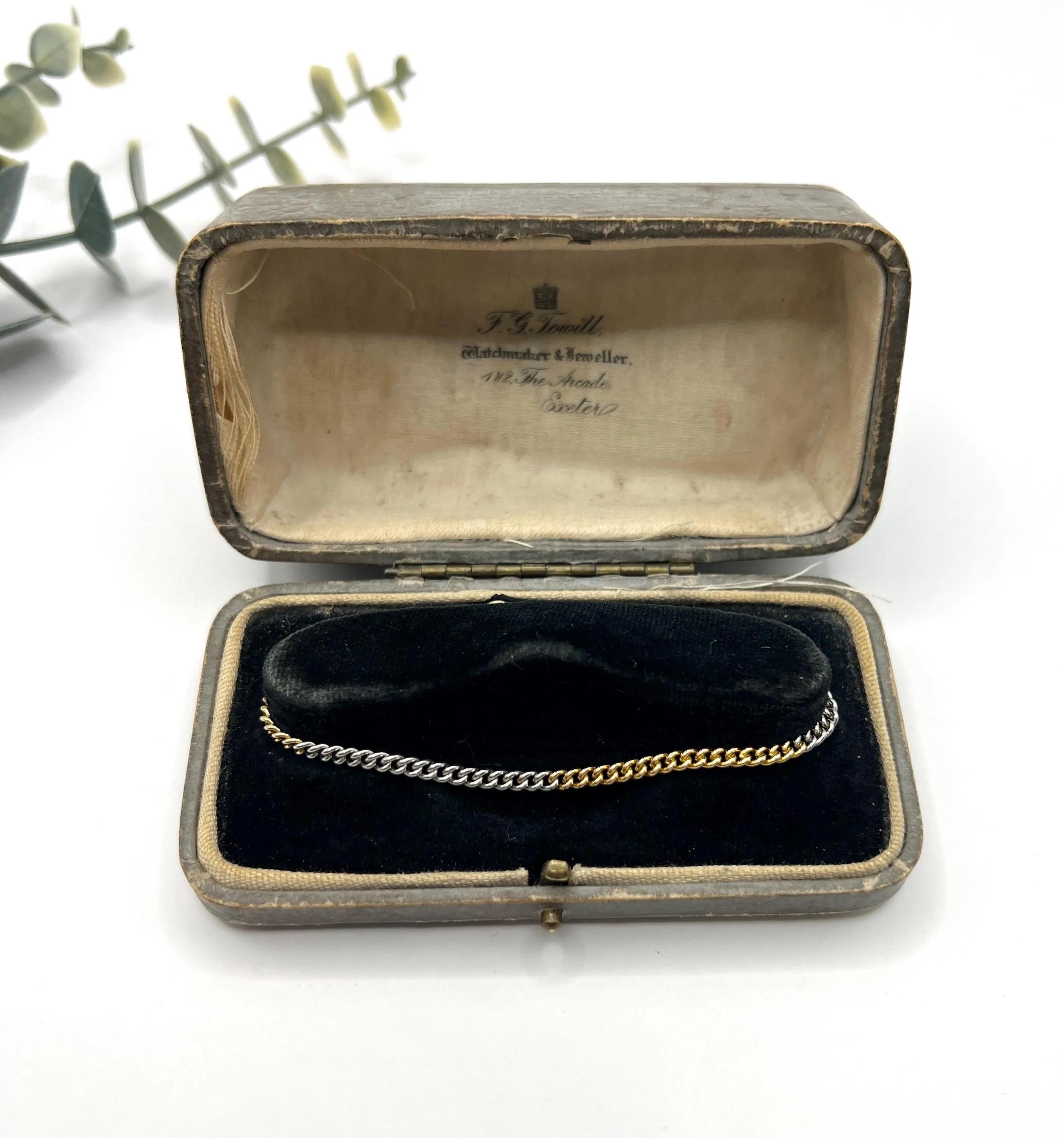 Femenino o masculino Antiguo bicolor de oro amarillo de 18 ct y platino, pulsera eduardiana de eslabones de freno en venta