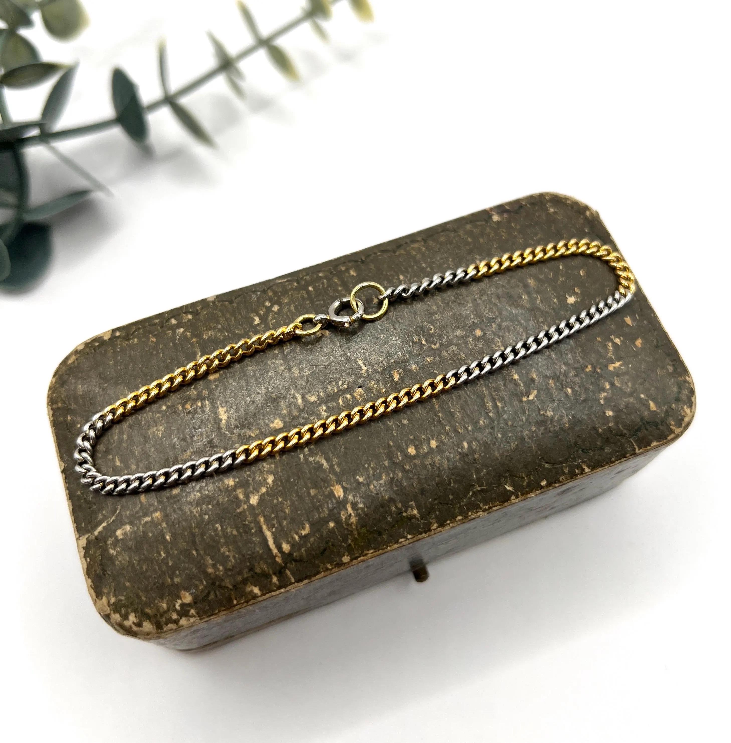 Antiguo bicolor de oro amarillo de 18 ct y platino, pulsera eduardiana de eslabones de freno en venta 2