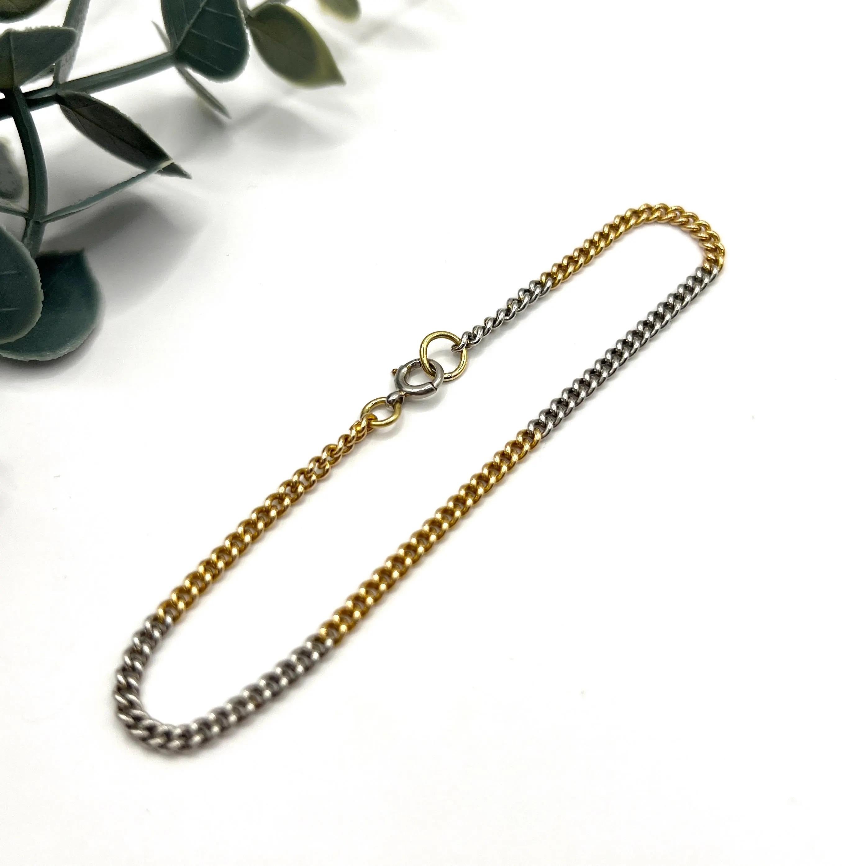 Antiguo bicolor de oro amarillo de 18 ct y platino, pulsera eduardiana de eslabones de freno en venta 3