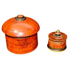 Antique Two Cylinder Shape Chinese Gilt Lacquered Boxes