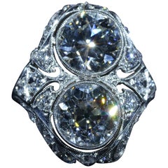 Antique Two Diamond Filigree Ring in Platinum Set with 2.30 Carat and 2.48 Carat