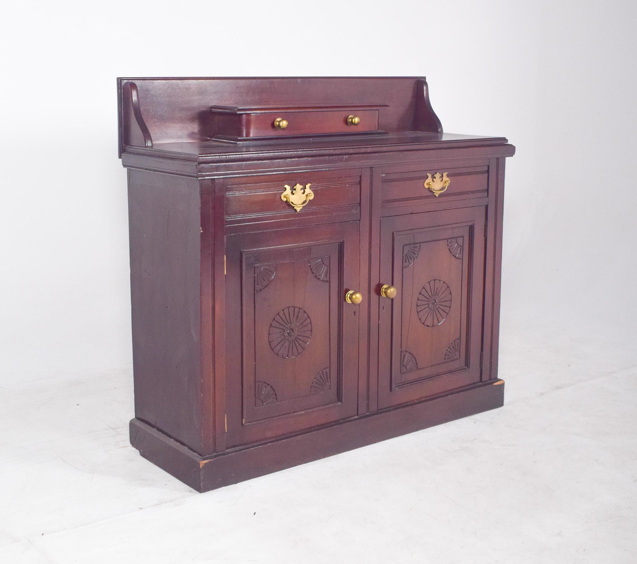 Late Victorian Antique Two-Door Sideboard with High Back For Sale