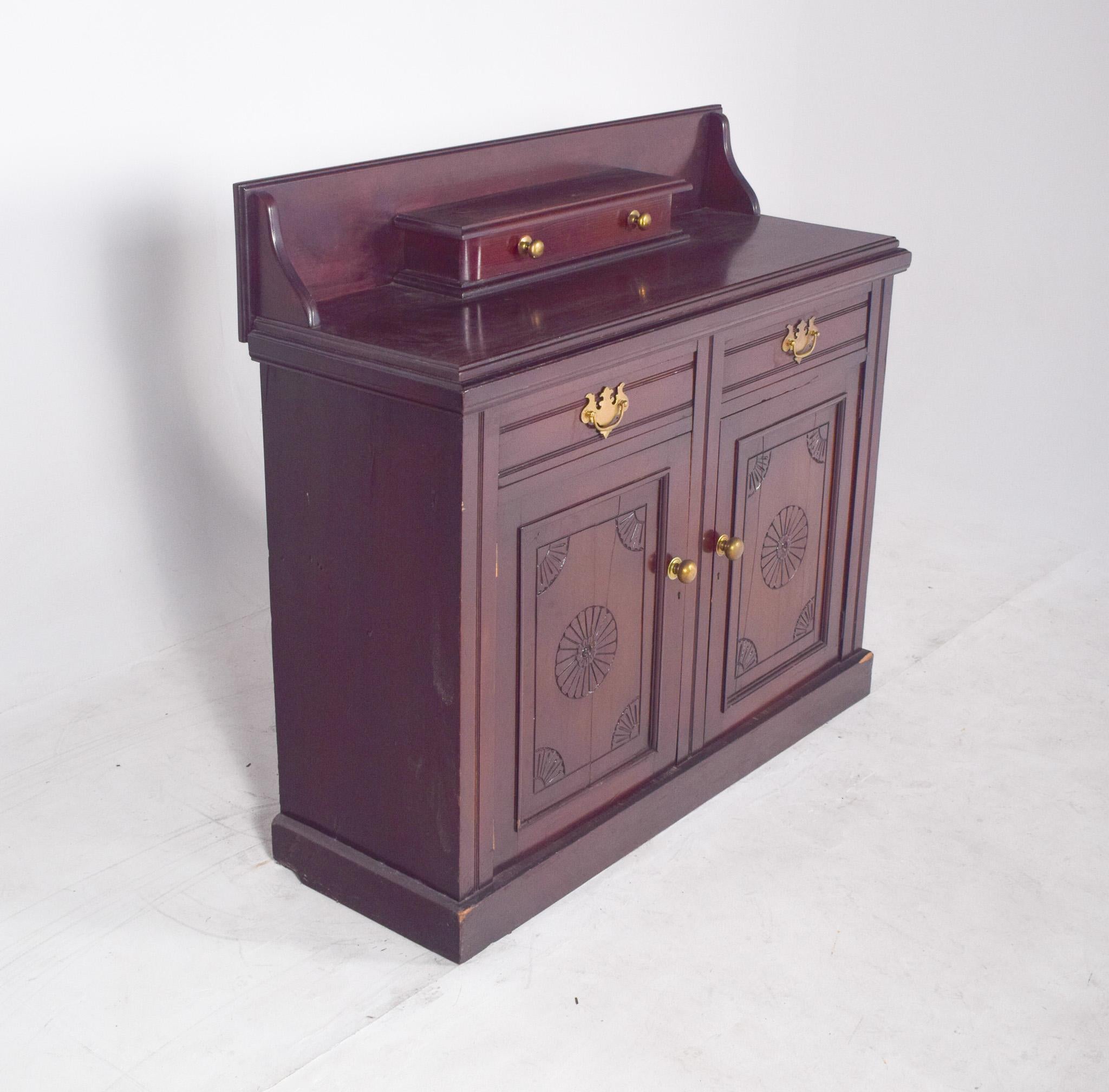 English Antique Two-Door Sideboard with High Back For Sale