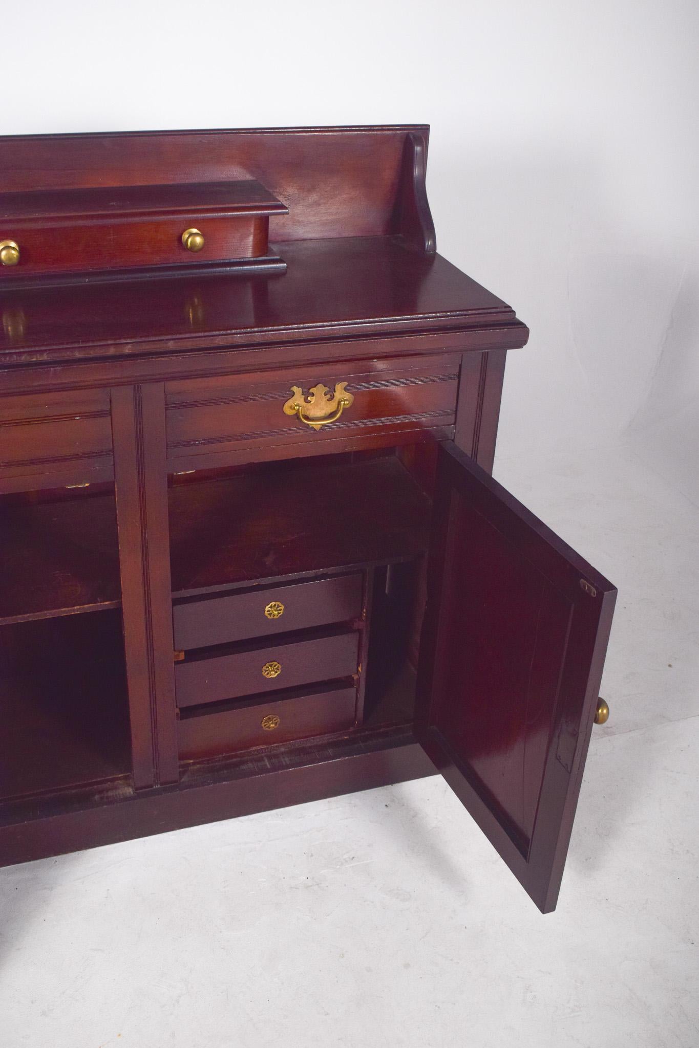Wood Antique Two-Door Sideboard with High Back For Sale