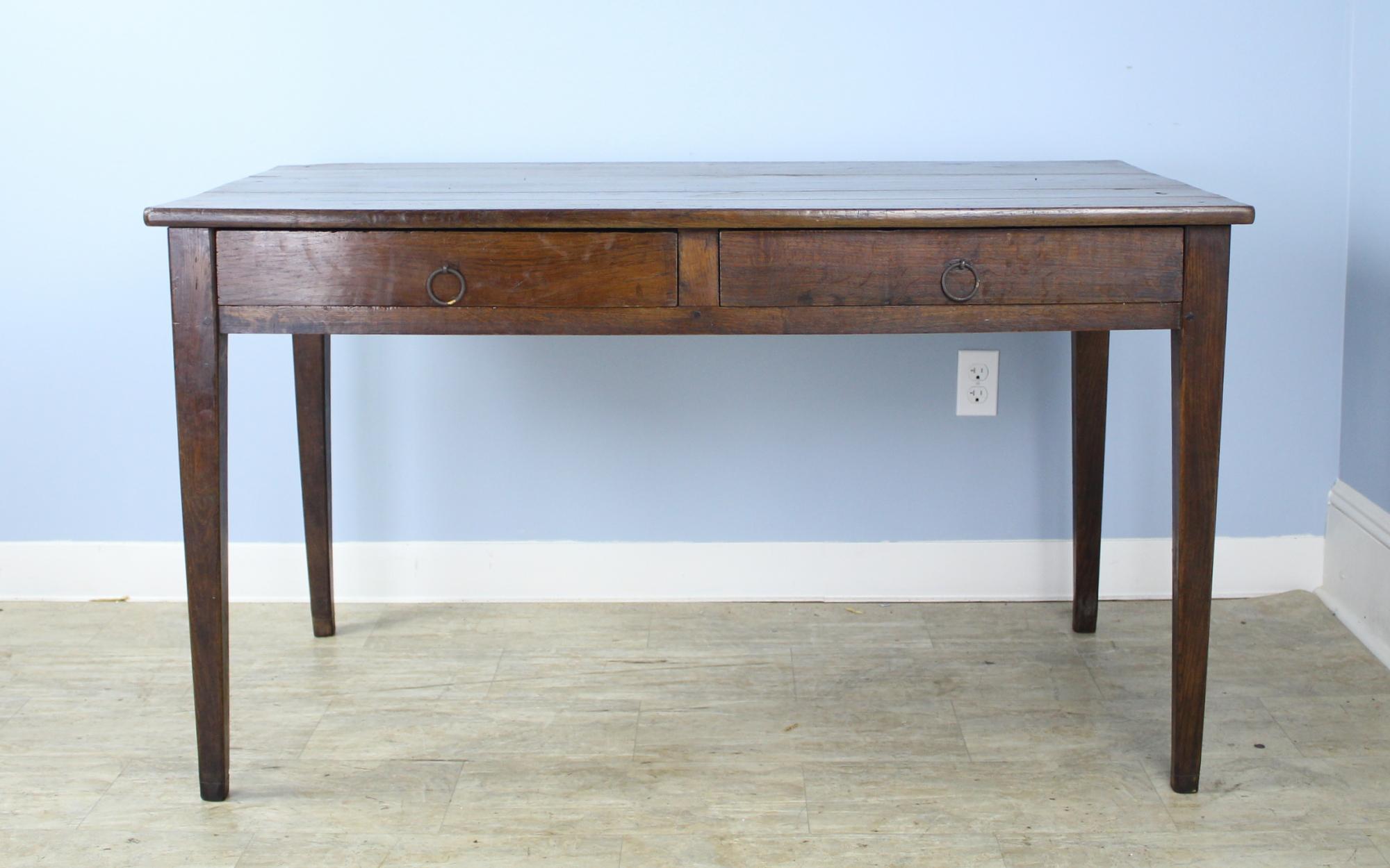 French Antique Two-Drawer Oak Writing Table