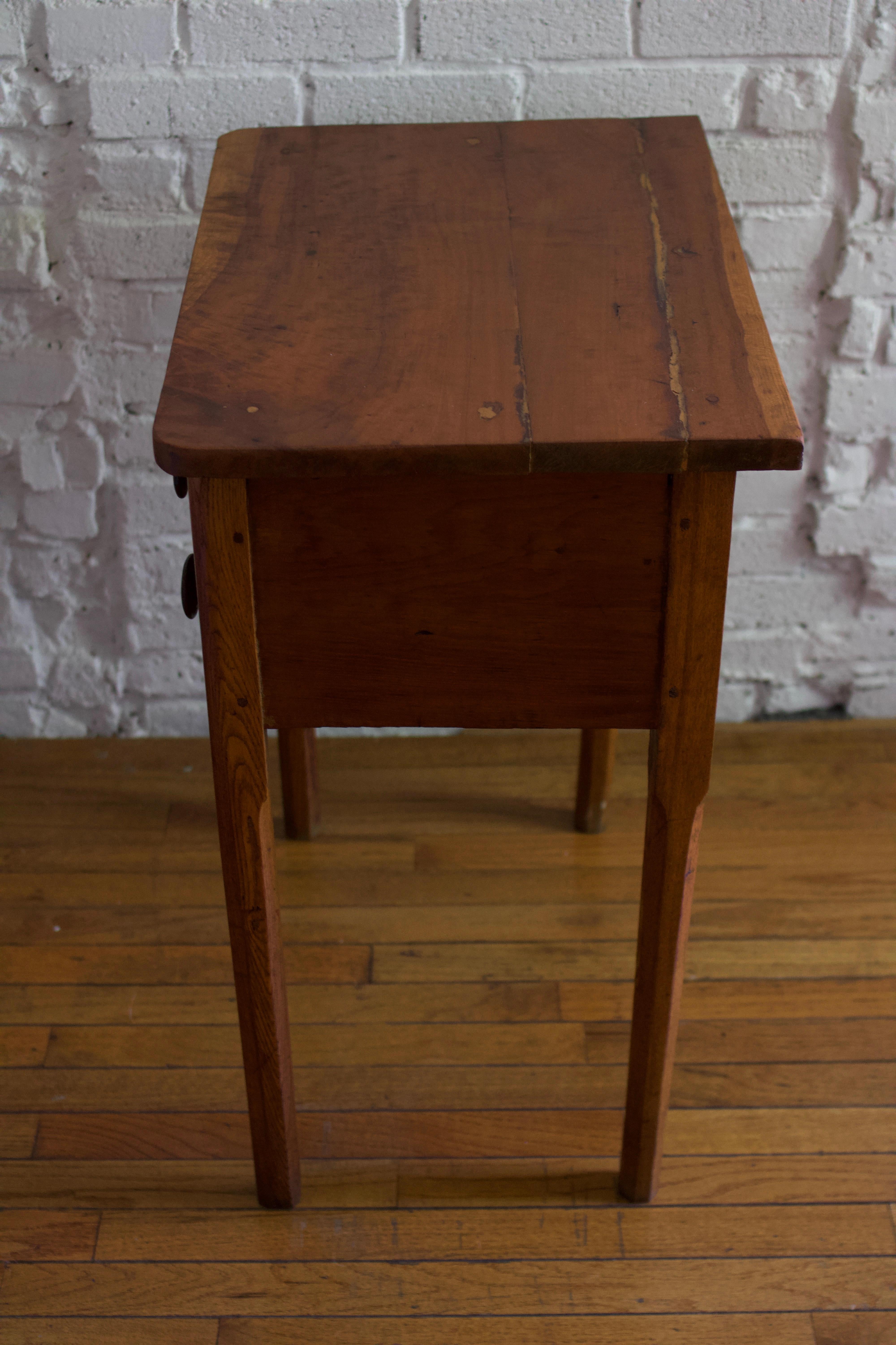 Antique Two Drawer Solid Wood Side Table  In Fair Condition In Brooklyn, NY