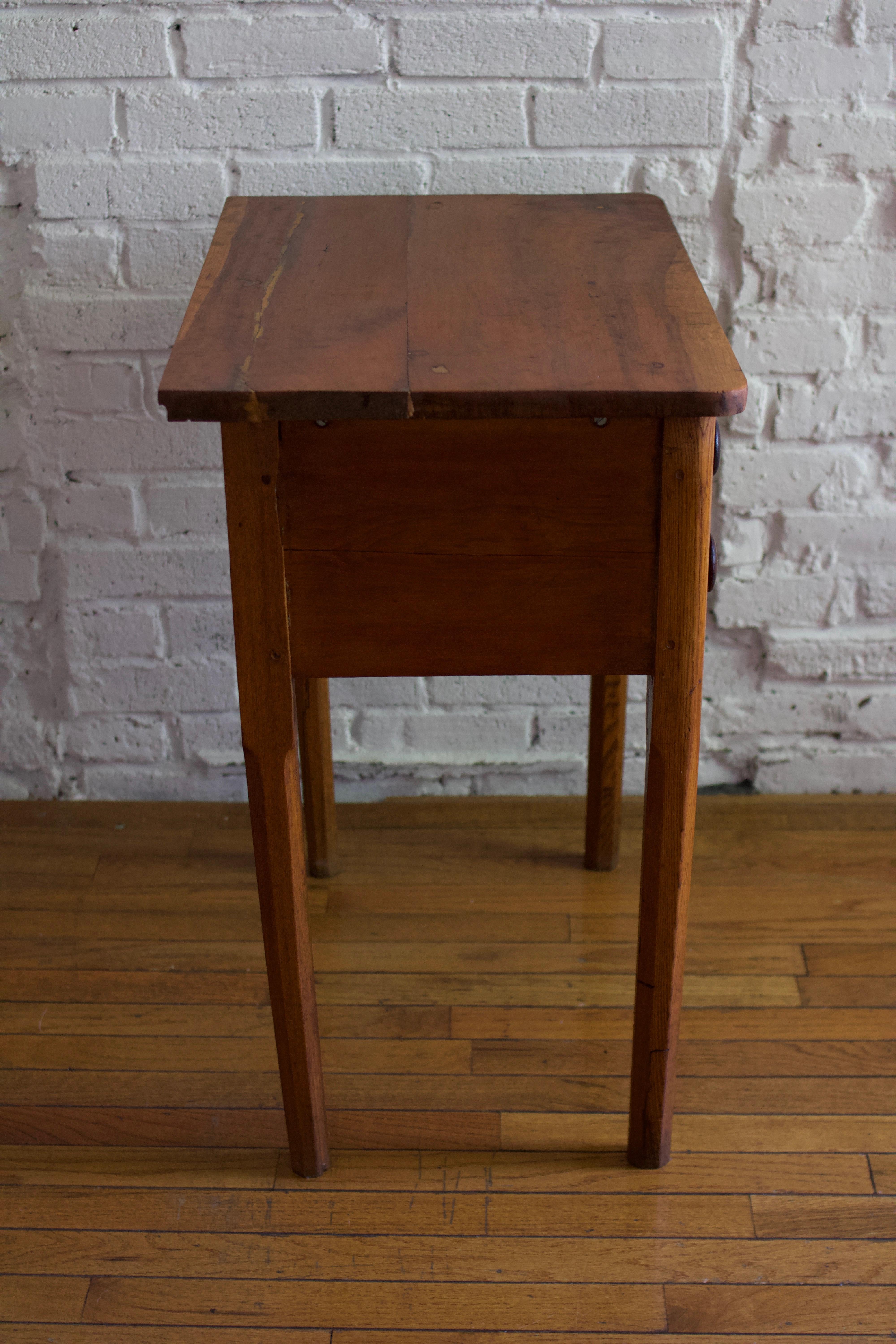 19th Century Antique Two Drawer Solid Wood Side Table 