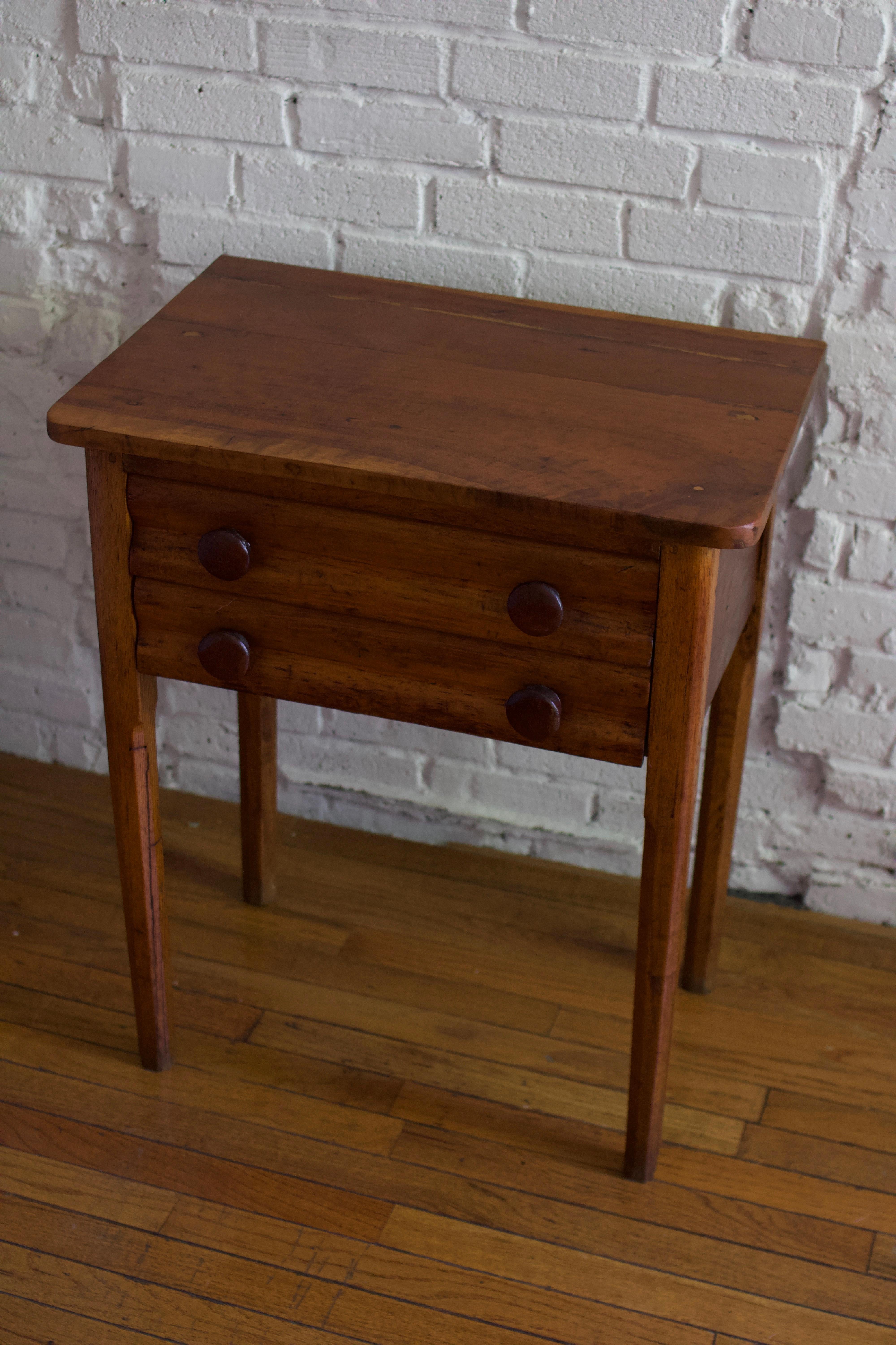 Antique Two Drawer Solid Wood Side Table  1