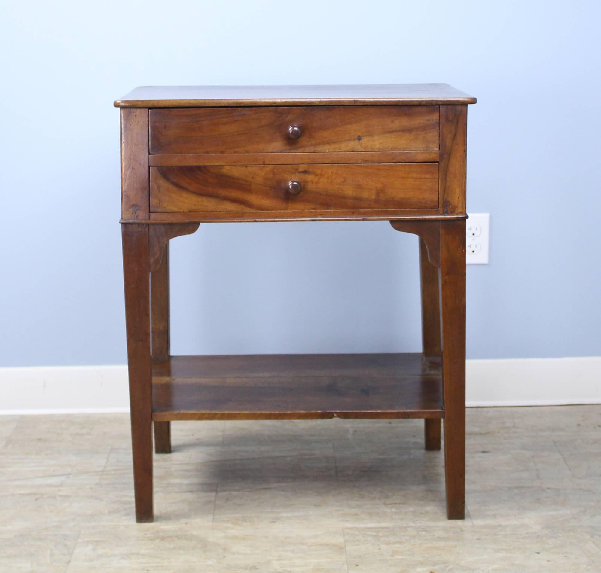 French Antique Two-Drawer Walnut Side Table