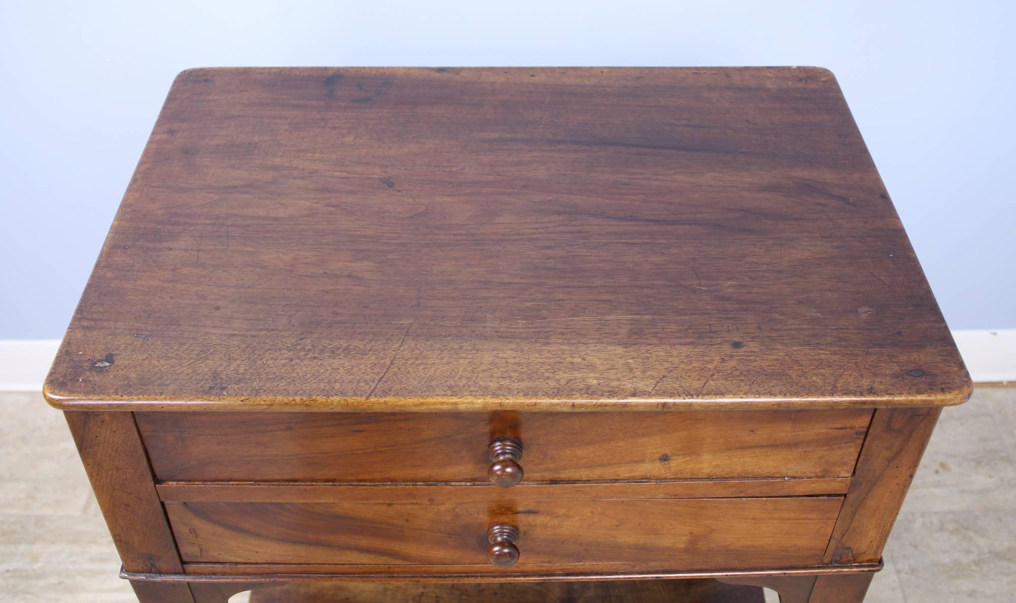 Antique Two-Drawer Walnut Side Table In Good Condition In Port Chester, NY
