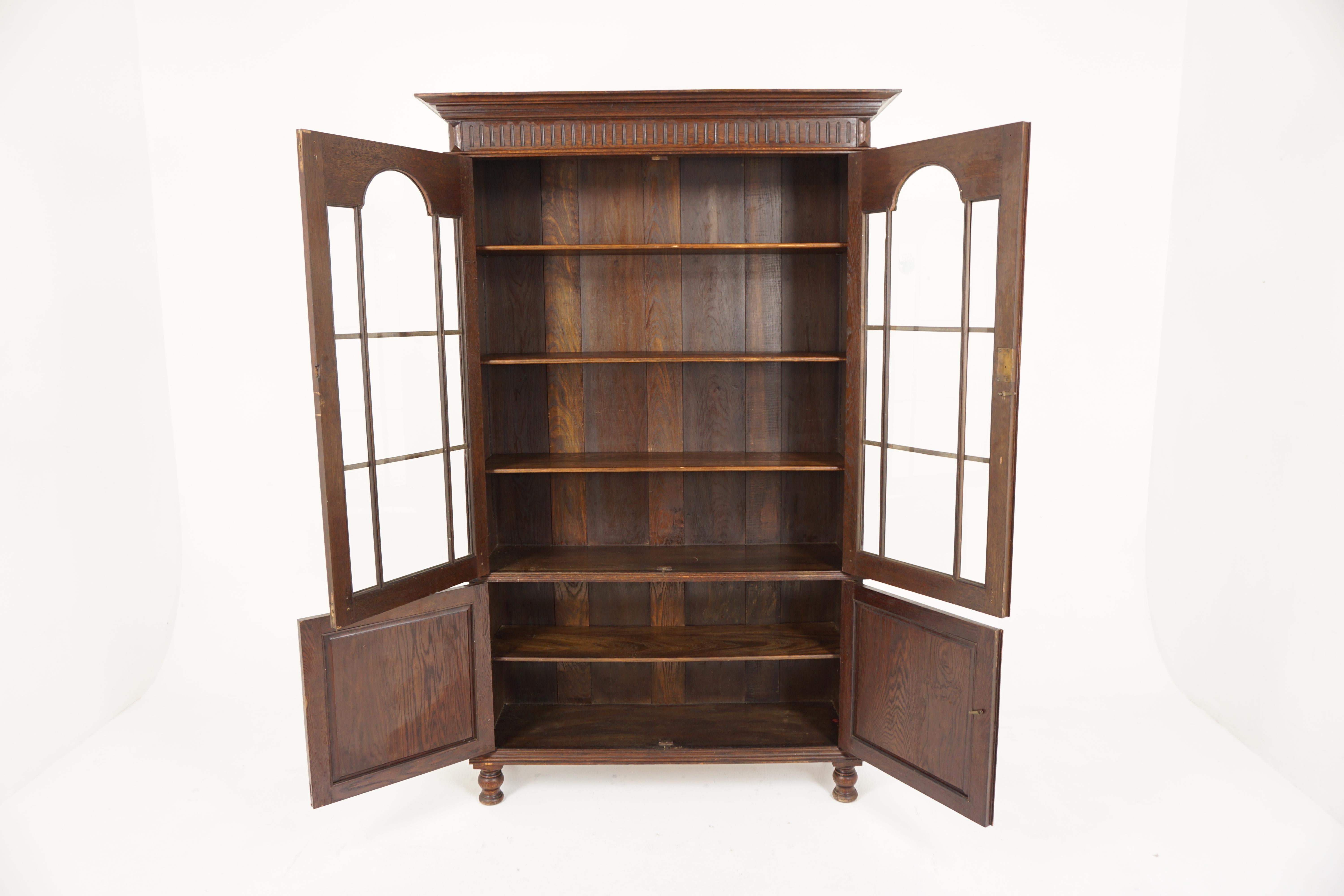 Antique Two Four Oak Cabinet Bookcase, Display Cabinet, Scotland 1910 In Good Condition In Vancouver, BC