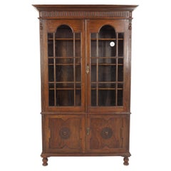 Antique Two Four Oak Cabinet Bookcase, Display Cabinet, Scotland 1910