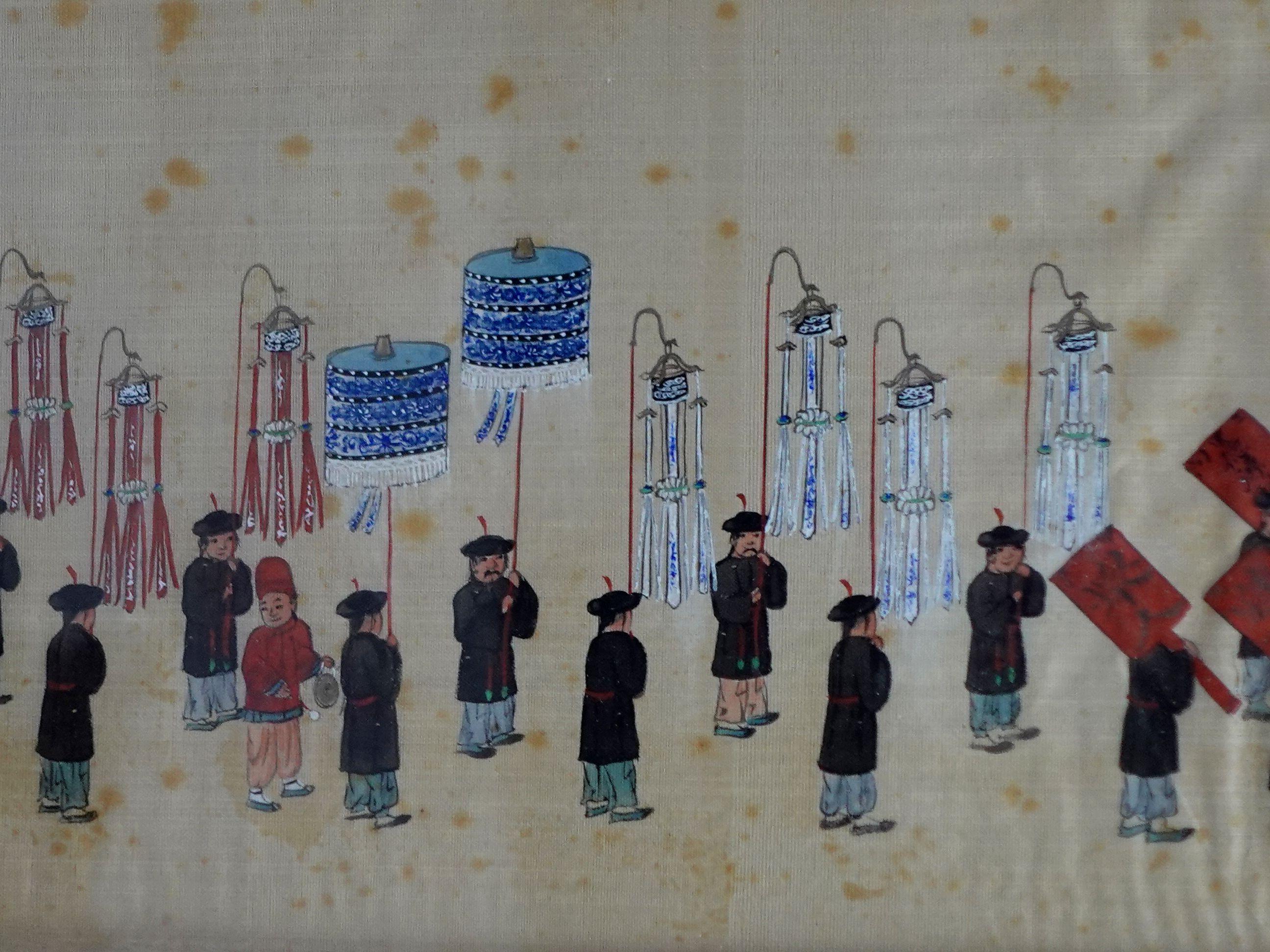 Antike zwei gerahmte Gemälde japanischer Verarbeitungen, signiert im Angebot 3