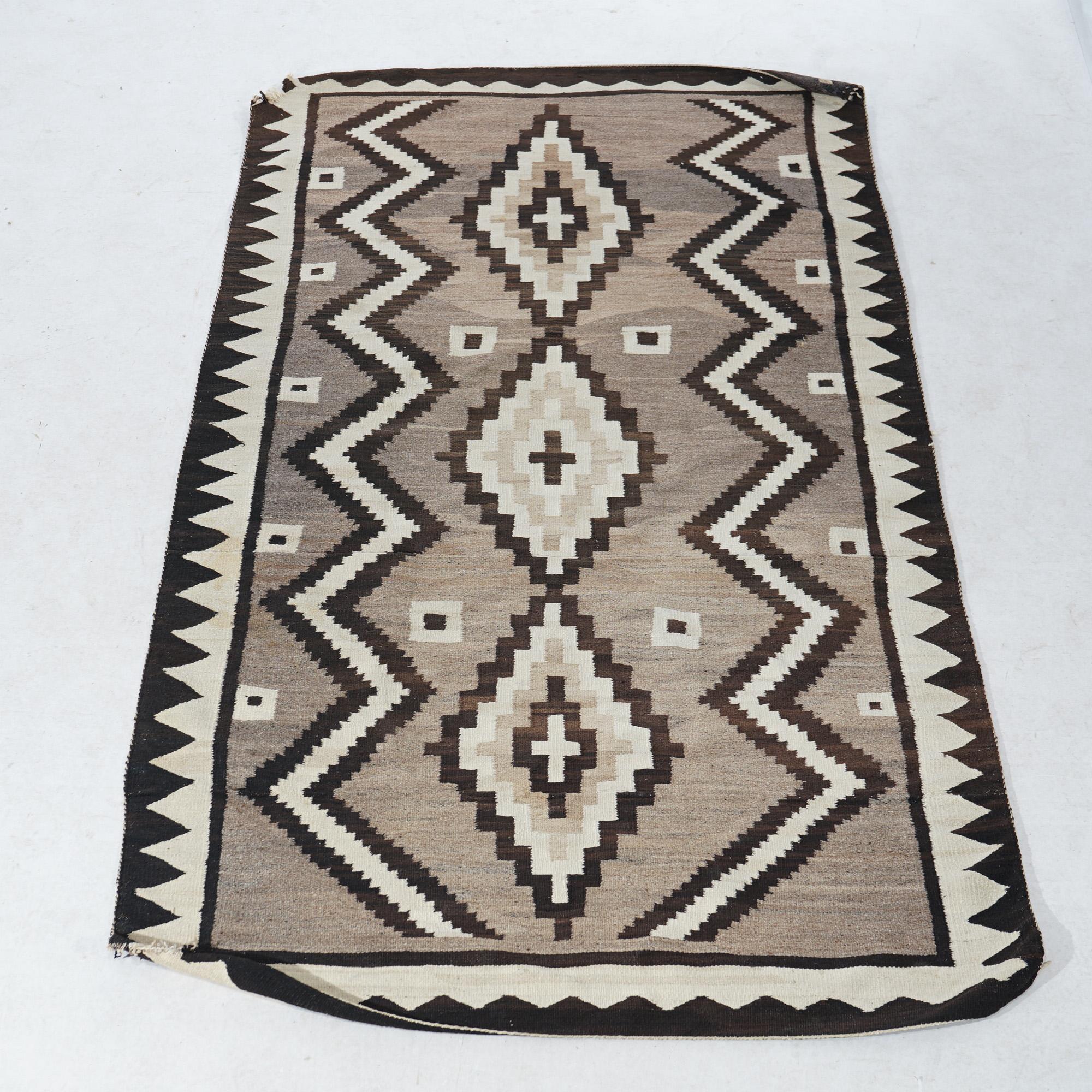 Native American Antique Two Gray Hills Southwest American Indian Navajo Wool Rug Circa 1920 For Sale