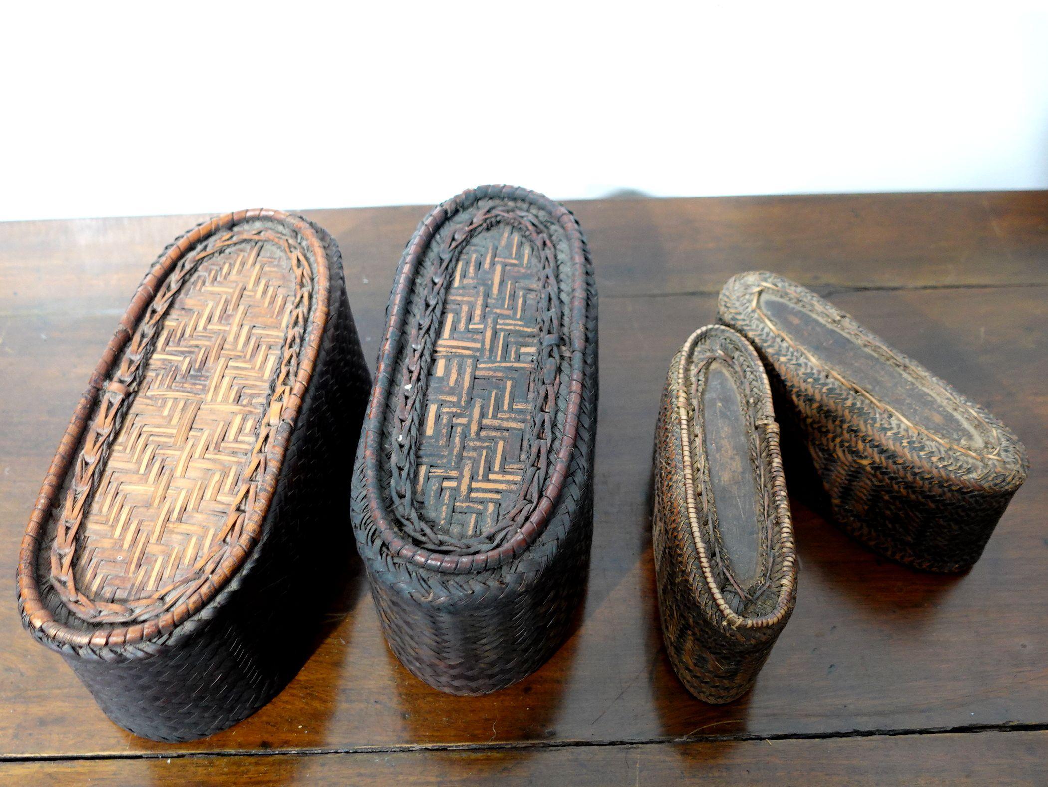 Antique Two Japanese Woven Bamboo Strip Boxes For Sale 4