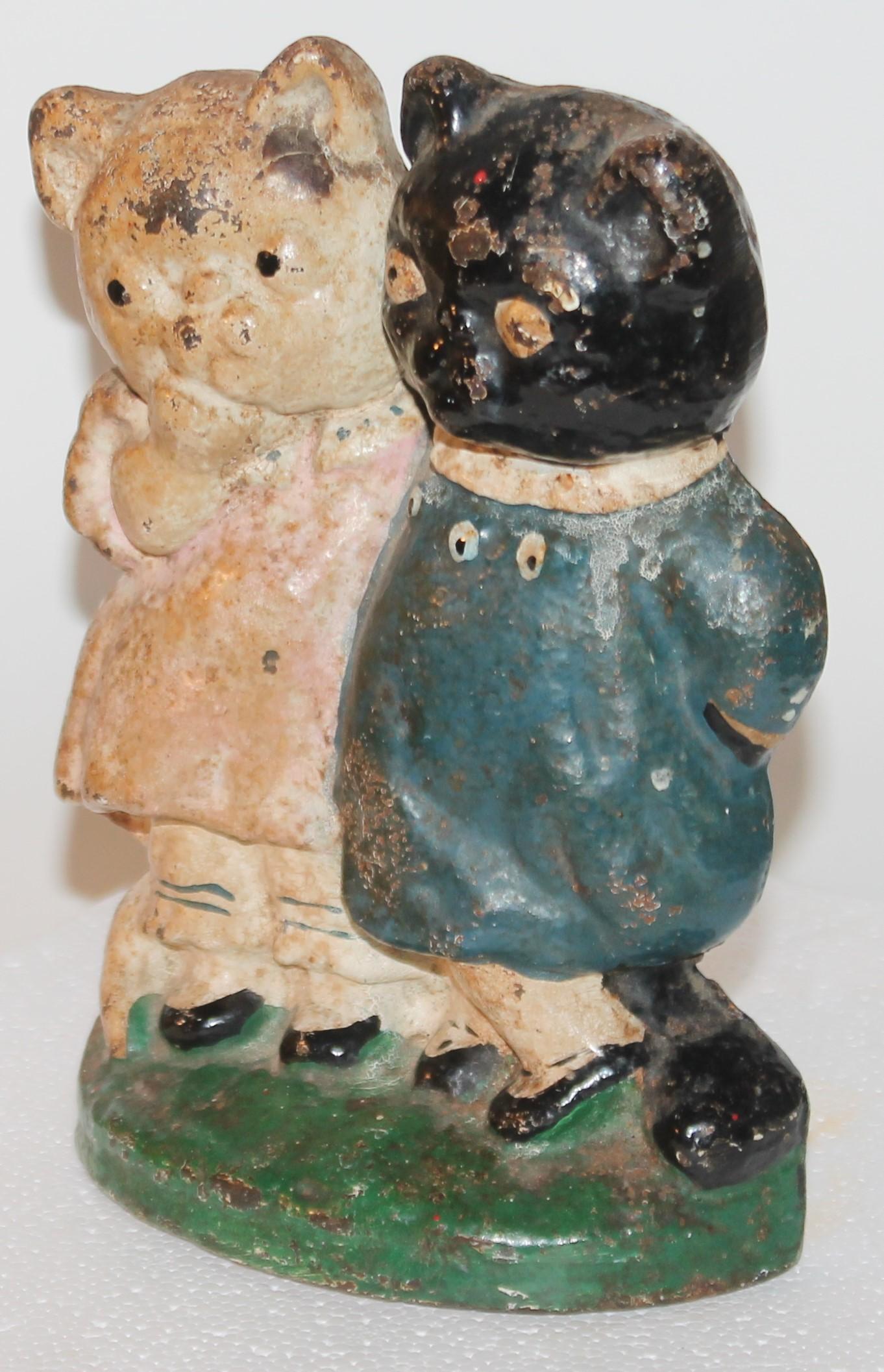 1920's - 1930's original painted two kitten hubley doorstop.
