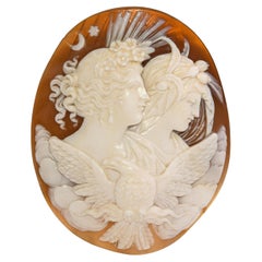 Antique Two Ladies and Eagle Loose Shell Cameo