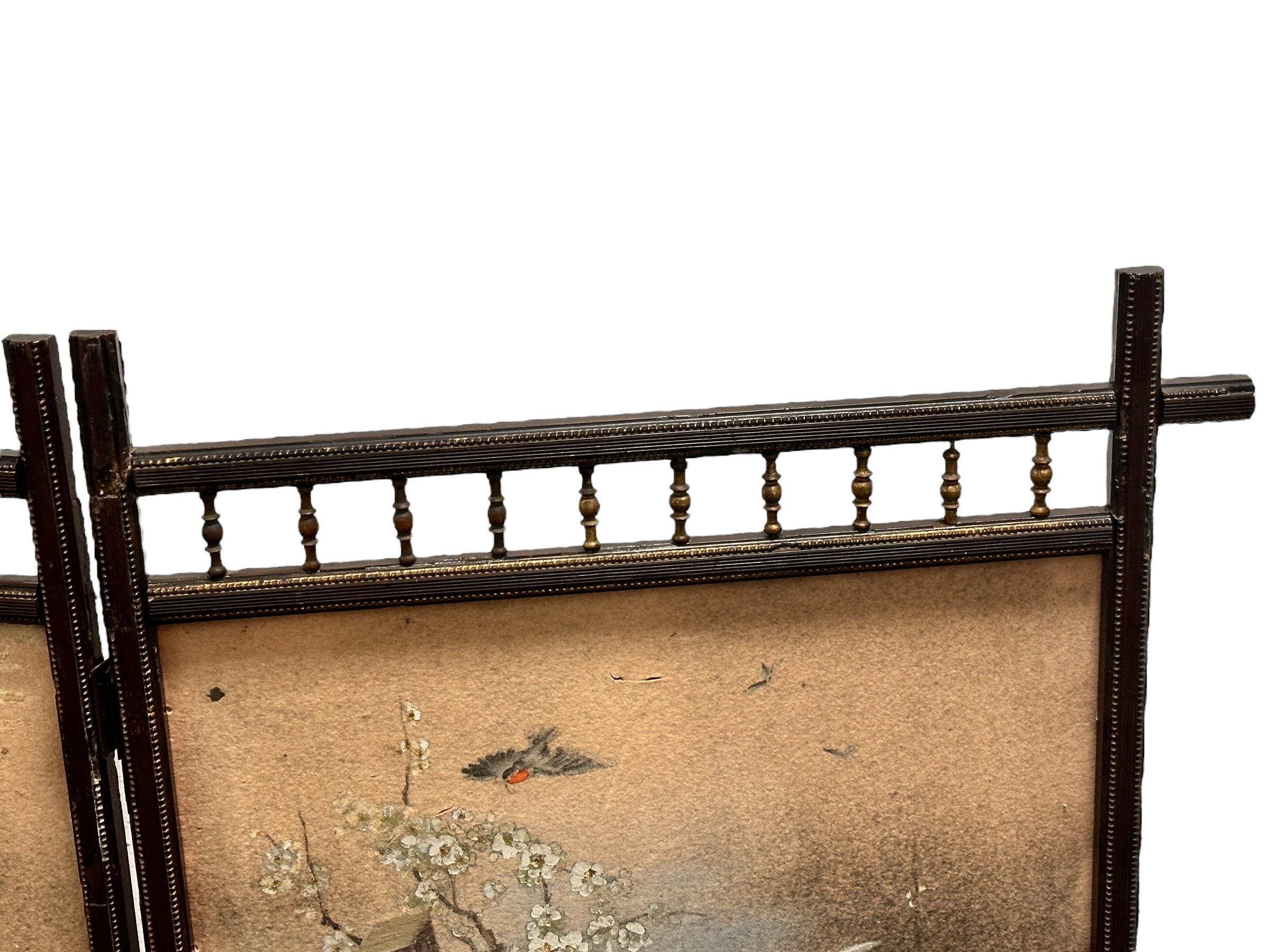 Antiker Raumteiler mit zwei Tafeln, handbemalt auf Stoff und Holz, frühe 1900er Jahre im Angebot 9