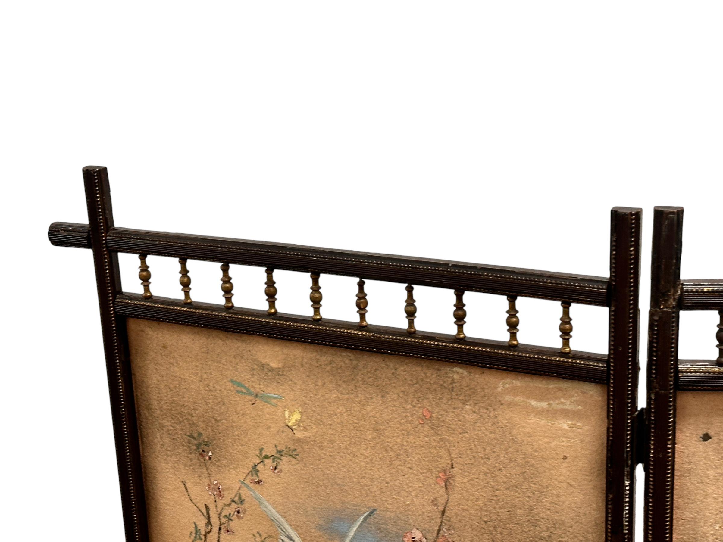 Antiker Raumteiler mit zwei Tafeln, handbemalt auf Stoff und Holz, frühe 1900er Jahre im Angebot 10