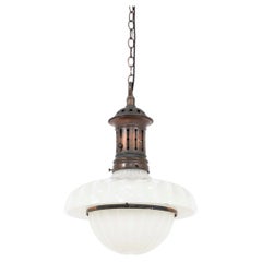 Antique Two-Part Jefferson Moonstone Doric Opaline Glass Light Pendant, C.1920