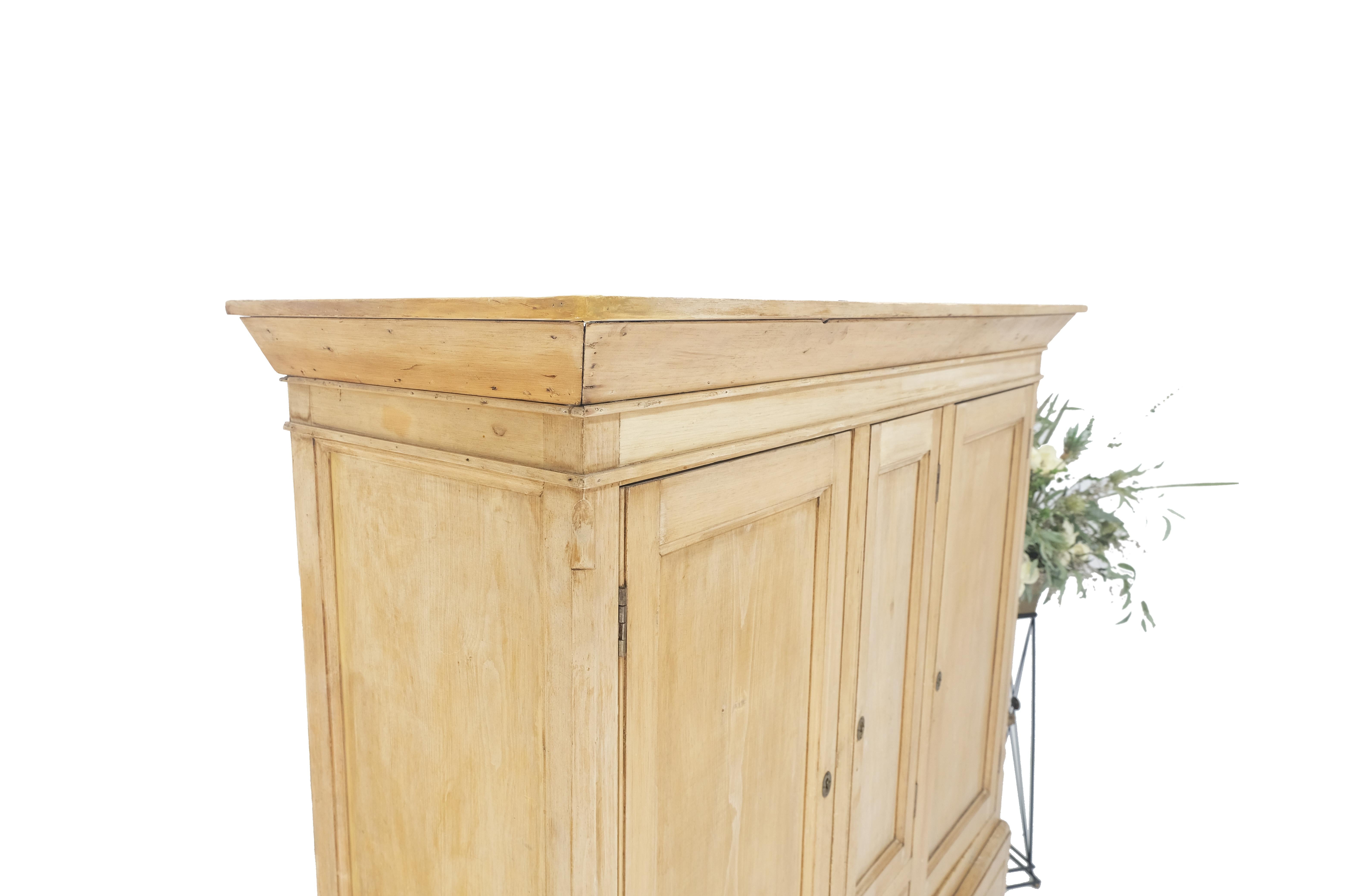 American Antique Two Part White Wash Pine Cupboard Buffet Storage Cabinet Shelves