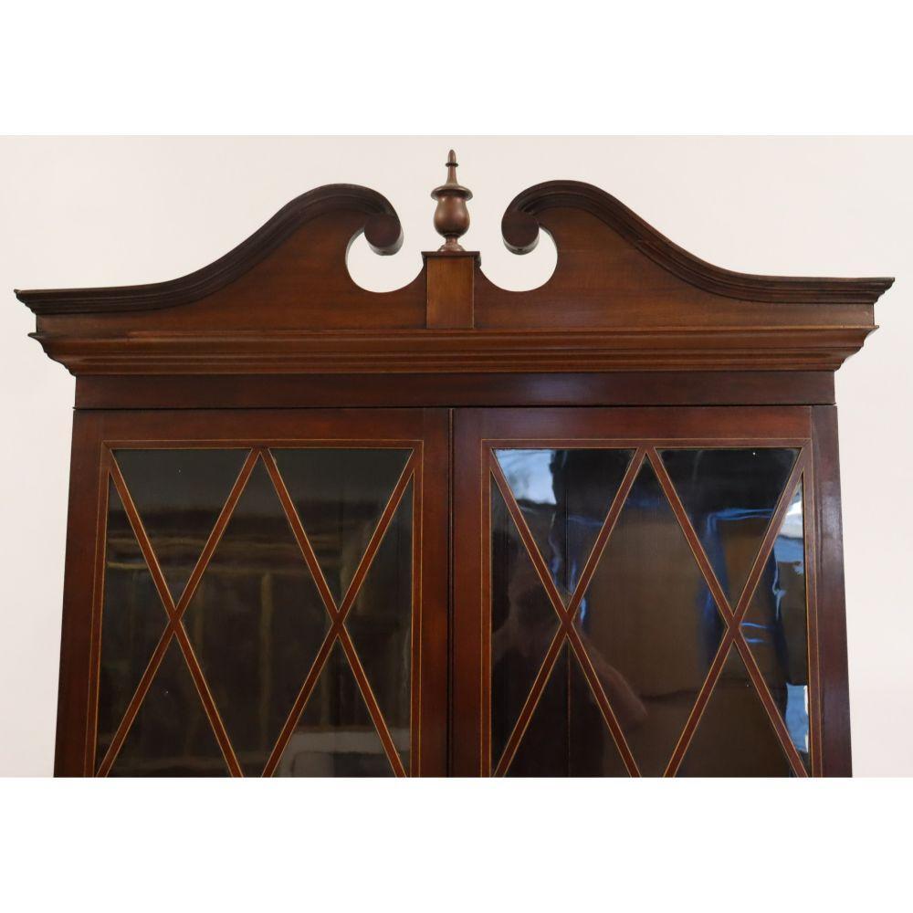 Sheraton Antique Two Parts English Mahogany Three Wood Panel Shelves Bookcase For Sale