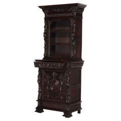 Antique Two Piece Italian Baroque Figural Carved Oak Court Cupboard 18thC