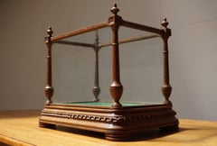 Antique Two-Piece Oak Table Display Cabinet / Vitrine with Hand Carved Details