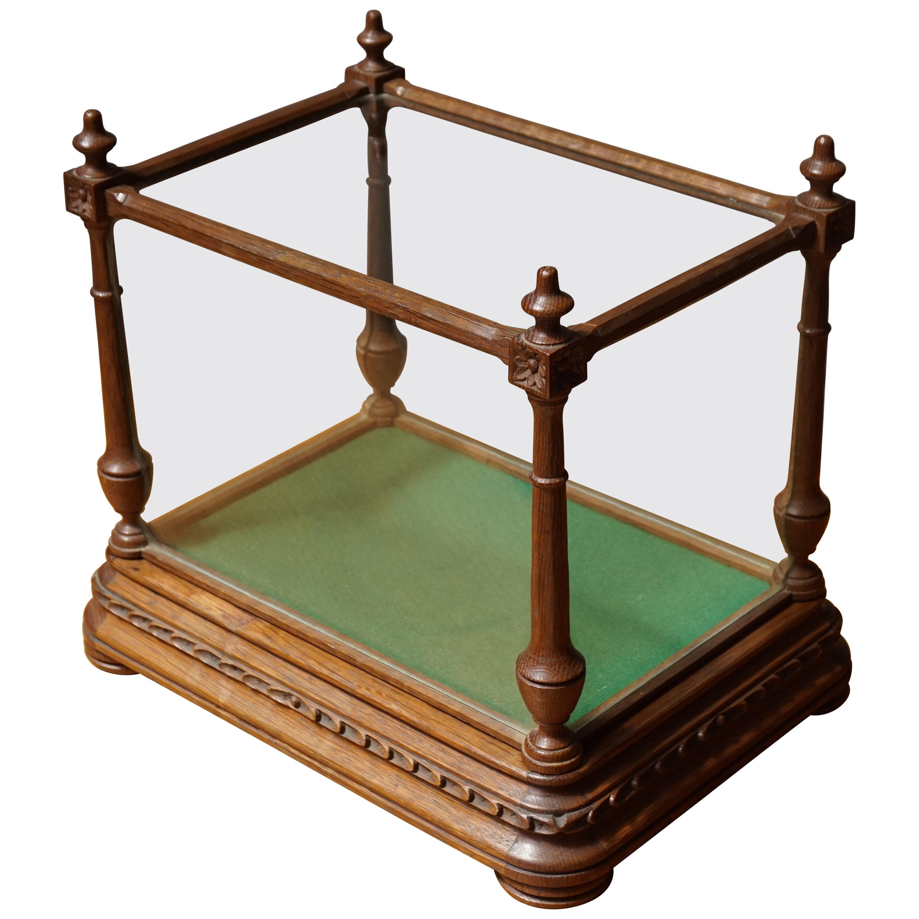 Antique TwoPiece Oak Table Display / Vitrine with Hand Carved