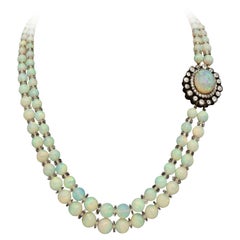 Antique Two Row Precious Opal Bead Necklace Circa 1910