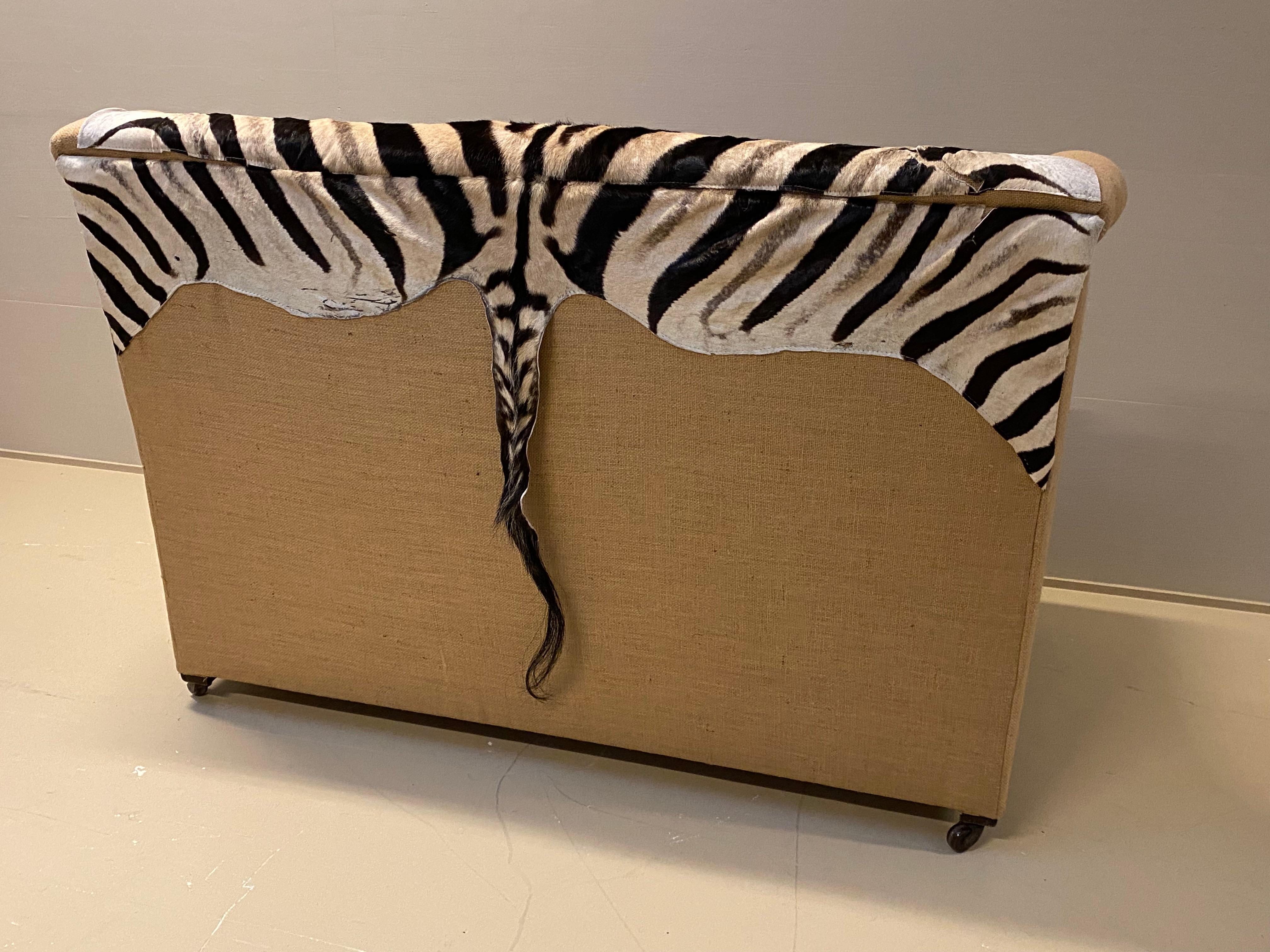 Antique Two Seater Canape with Real Zebra Skin Upholstery For Sale 4
