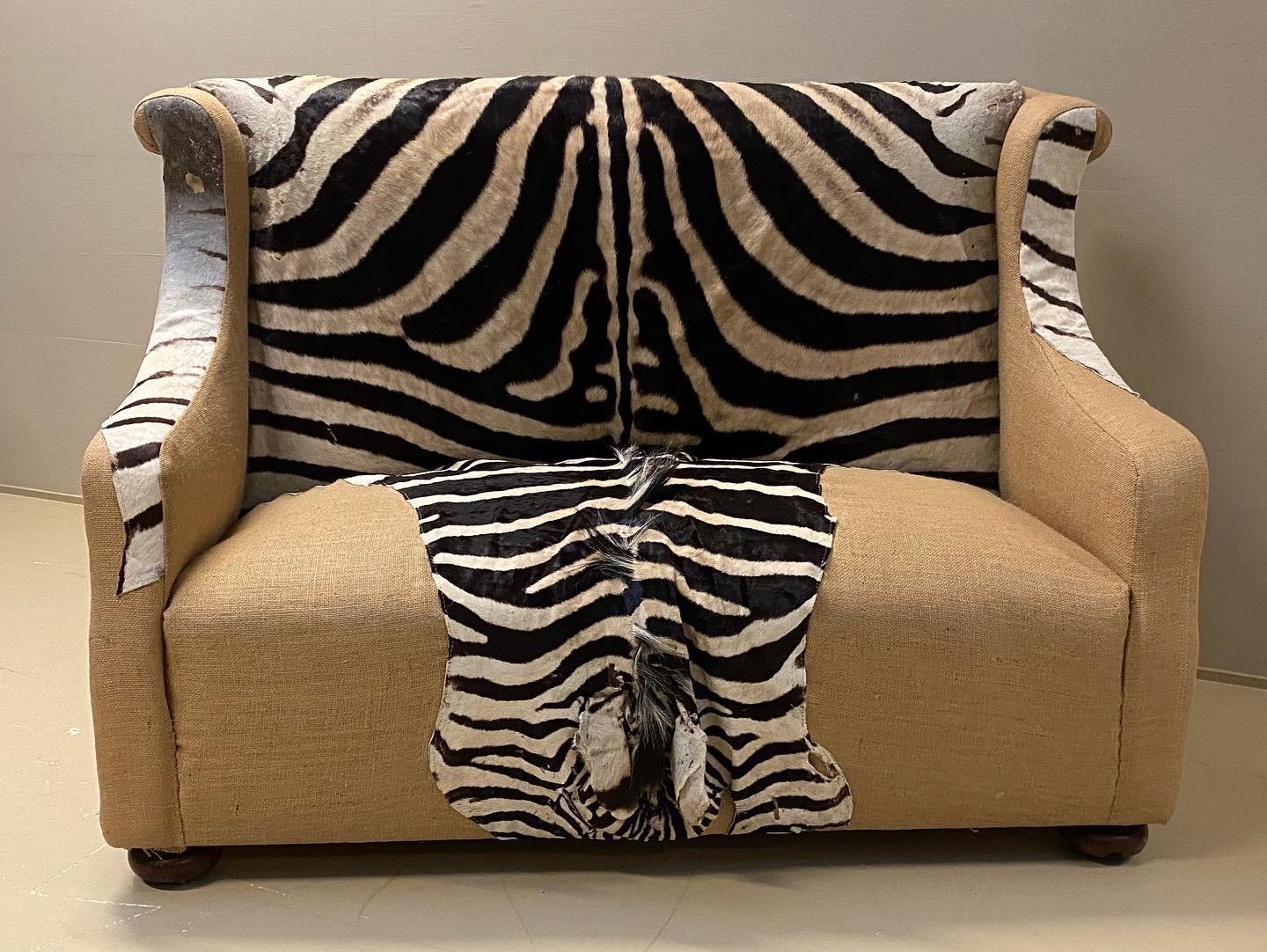 Antique Two Seater Canape with Real Zebra Skin Upholstery For Sale 7