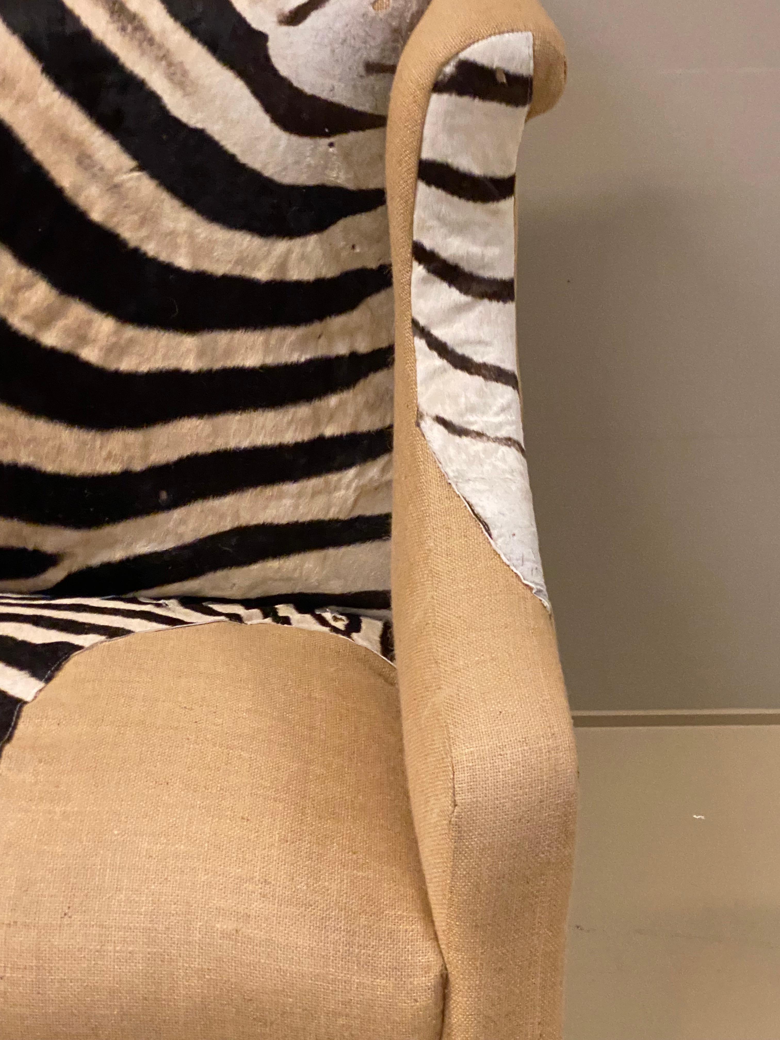 Late 19th Century Antique Two Seater Canape with Real Zebra Skin Upholstery For Sale