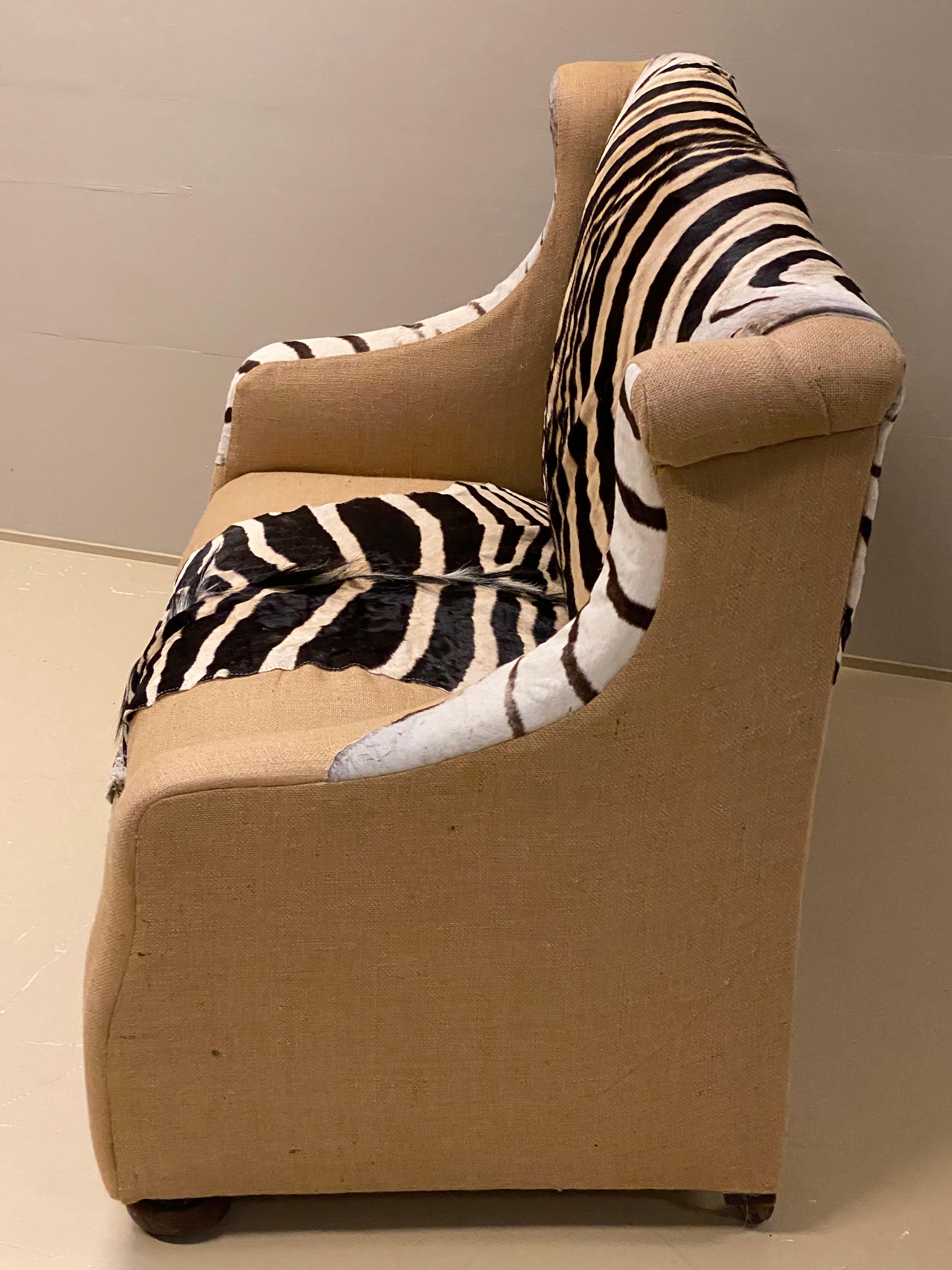 Antique Two Seater Canape with Real Zebra Skin Upholstery For Sale 3