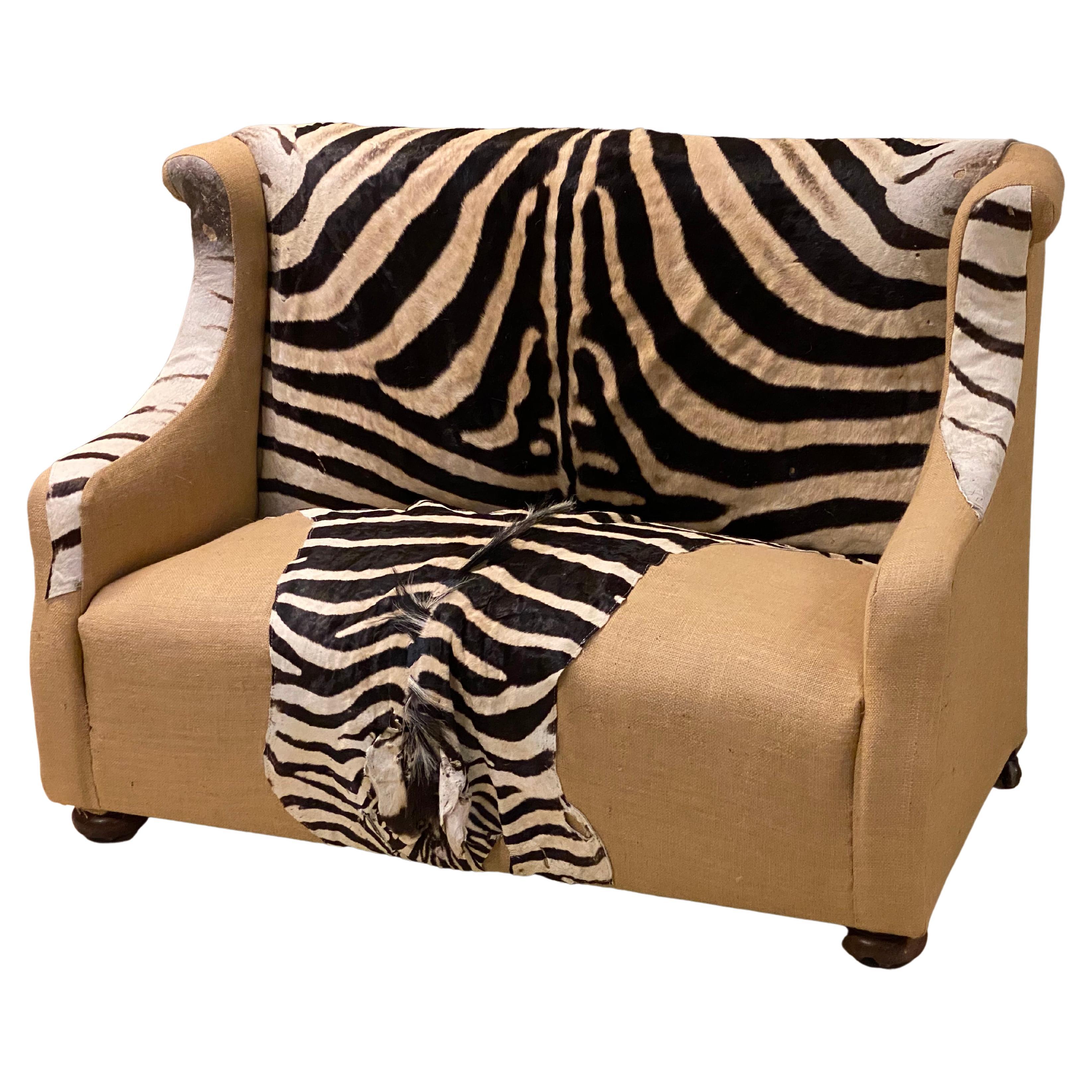 Antique Two Seater Canape with Real Zebra Skin Upholstery