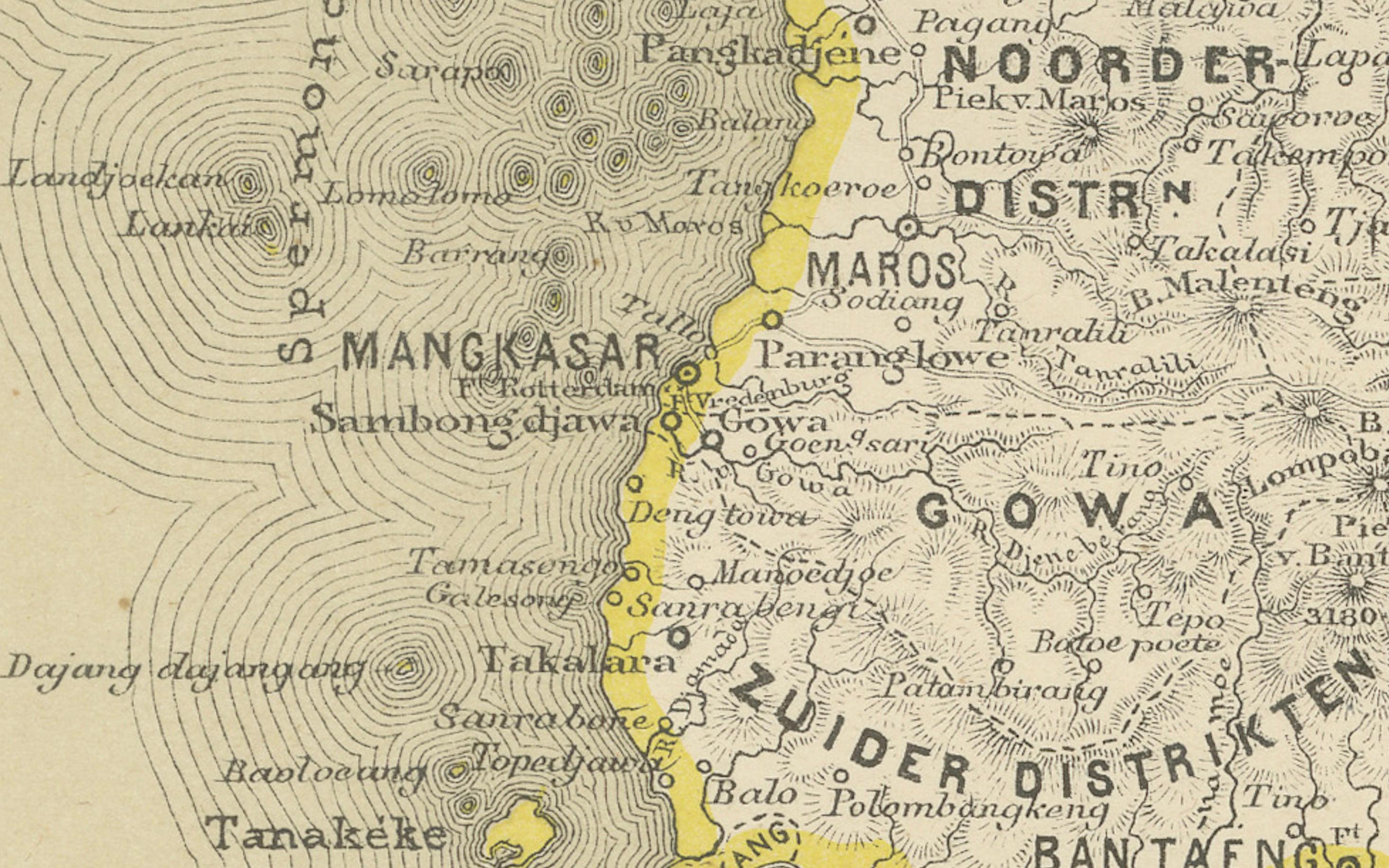 Mapa antiguo en dos hojas de Célebes Sulawesi - Dornseiffen, Indias Orientales Holandesas, 1884 en Bueno estado para la venta en Langweer, NL