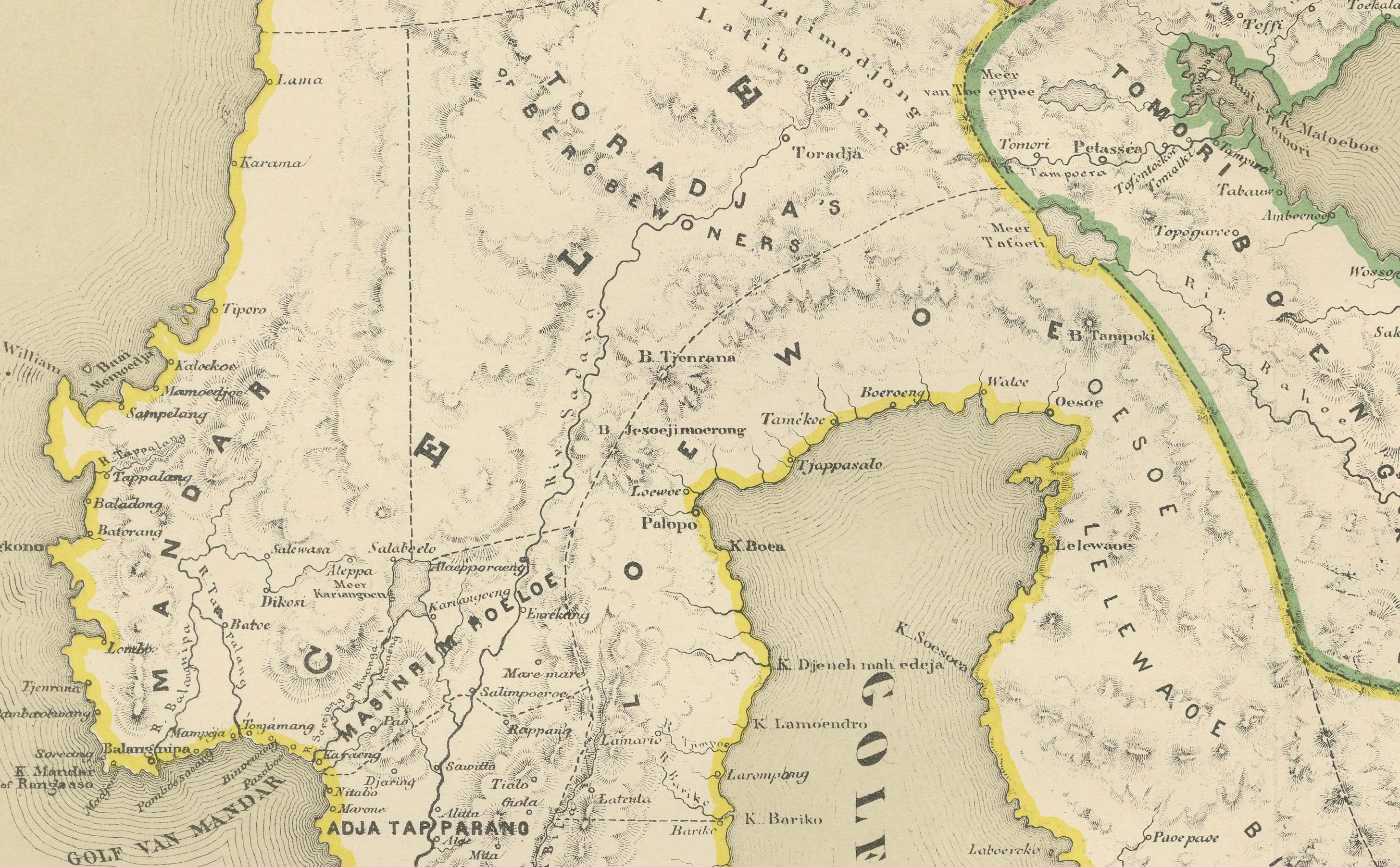 Mapa antiguo en dos hojas de Célebes Sulawesi - Dornseiffen, Indias Orientales Holandesas, 1884 Fines del siglo XIX en venta