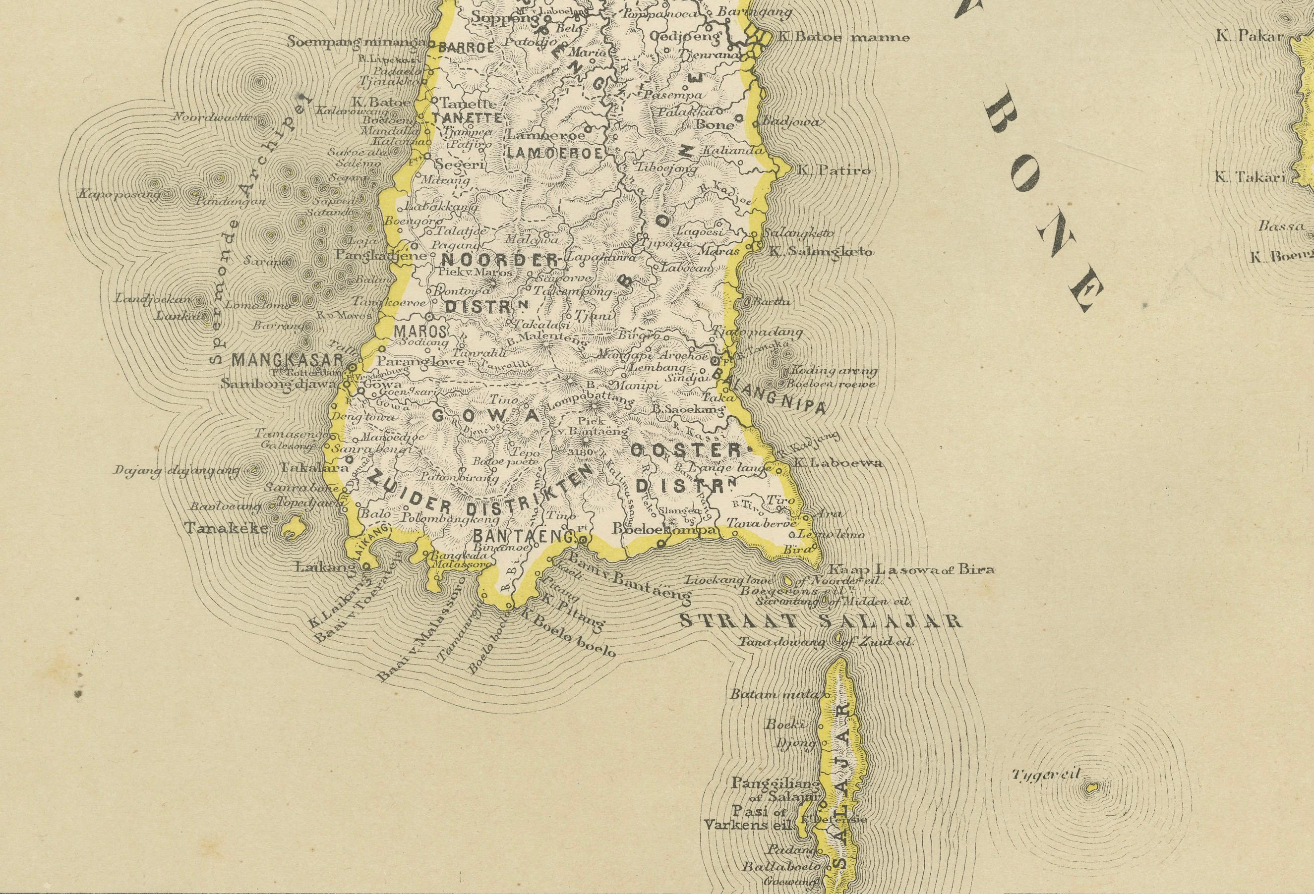 Mapa antiguo en dos hojas de Célebes Sulawesi - Dornseiffen, Indias Orientales Holandesas, 1884 Papel en venta