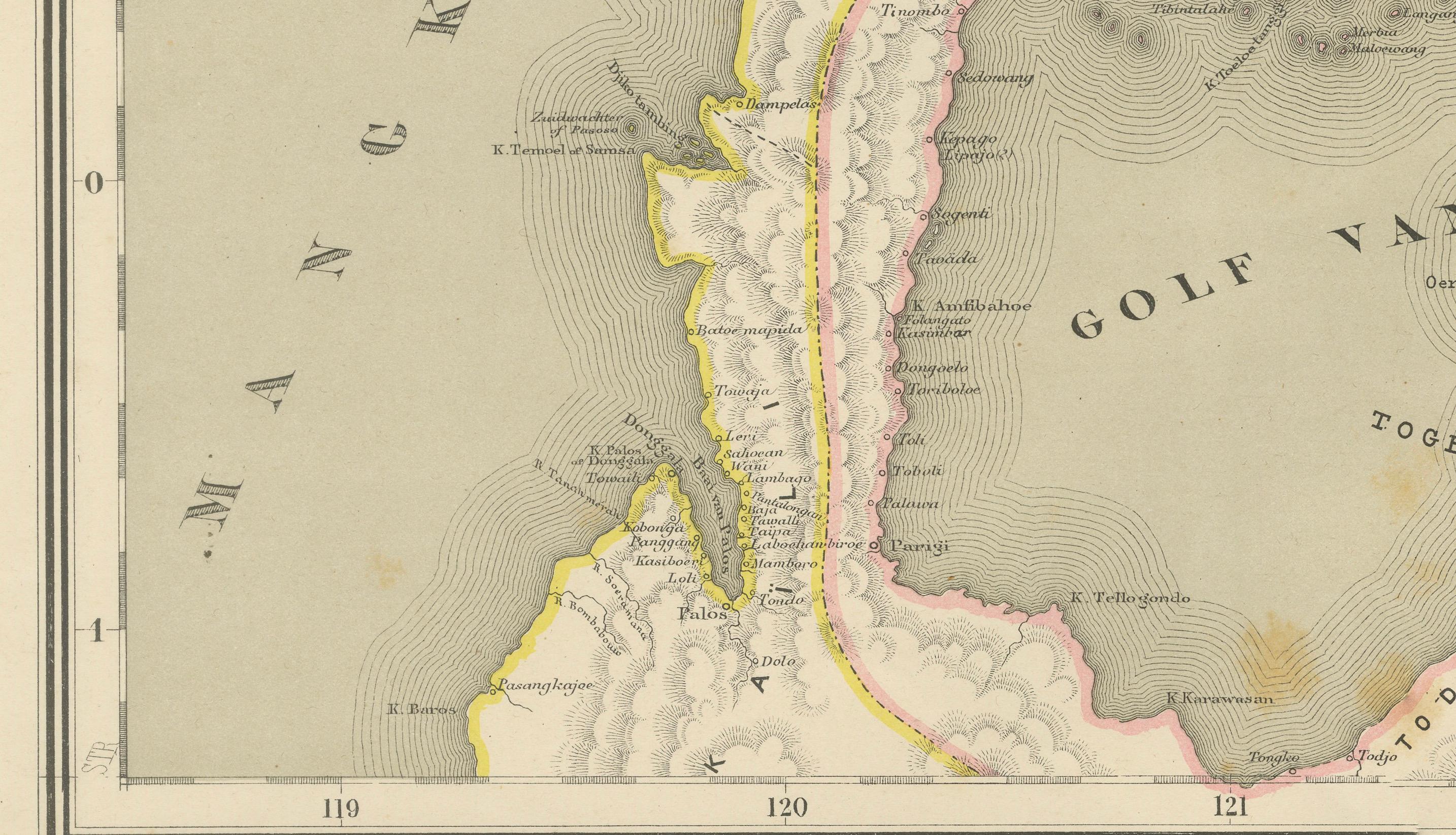 Mapa antiguo en dos hojas de Célebes Sulawesi - Dornseiffen, Indias Orientales Holandesas, 1884 en venta 2