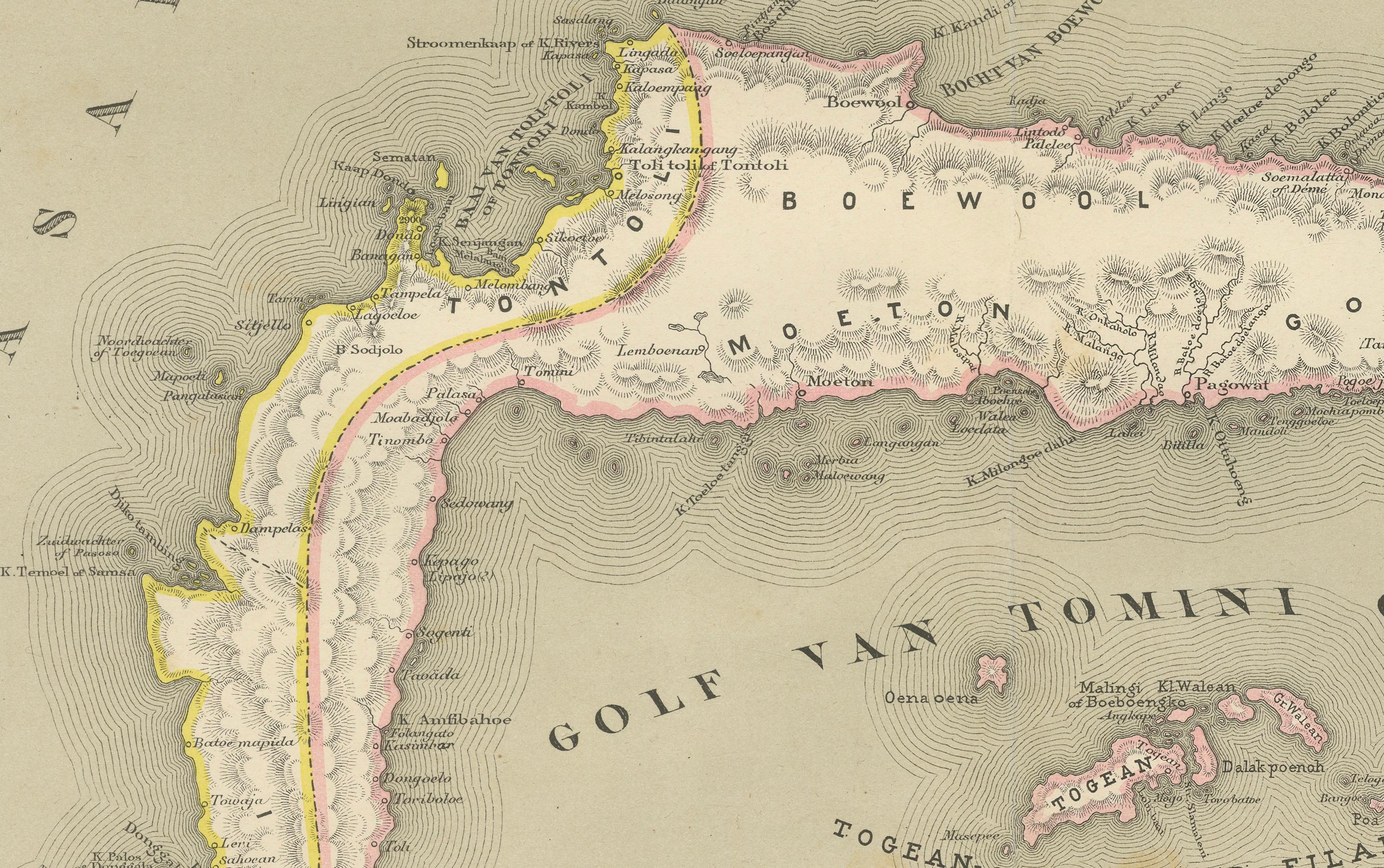 Mapa antiguo en dos hojas de Célebes Sulawesi - Dornseiffen, Indias Orientales Holandesas, 1884 en venta 3